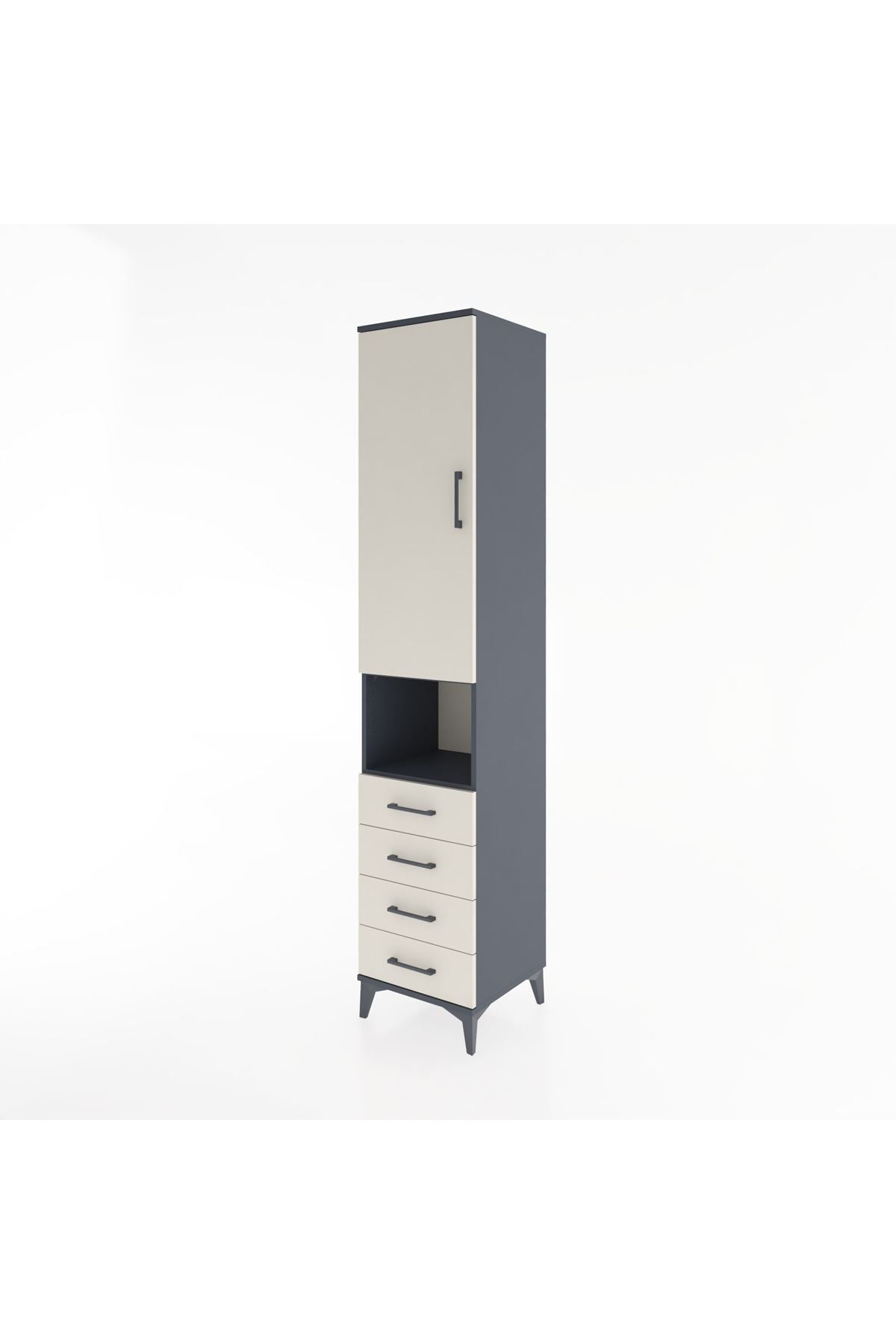 Hyperion Dolap 3 Raflı 4 Çekmeceli Tek Askılı 44x44x221 Antrasit-Aytaşı