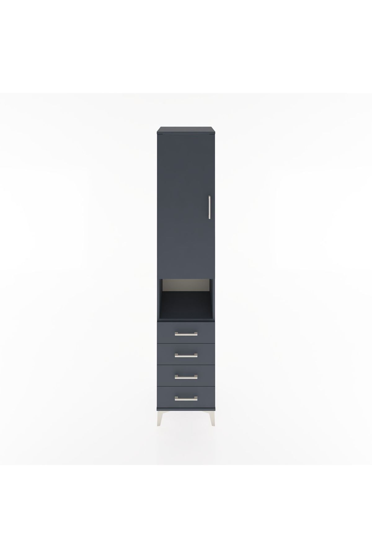 Hyperion Dolap 3 Raflı 4 Çekmeceli Tek Askılı 44x44x221 Antrasit-Antrasit