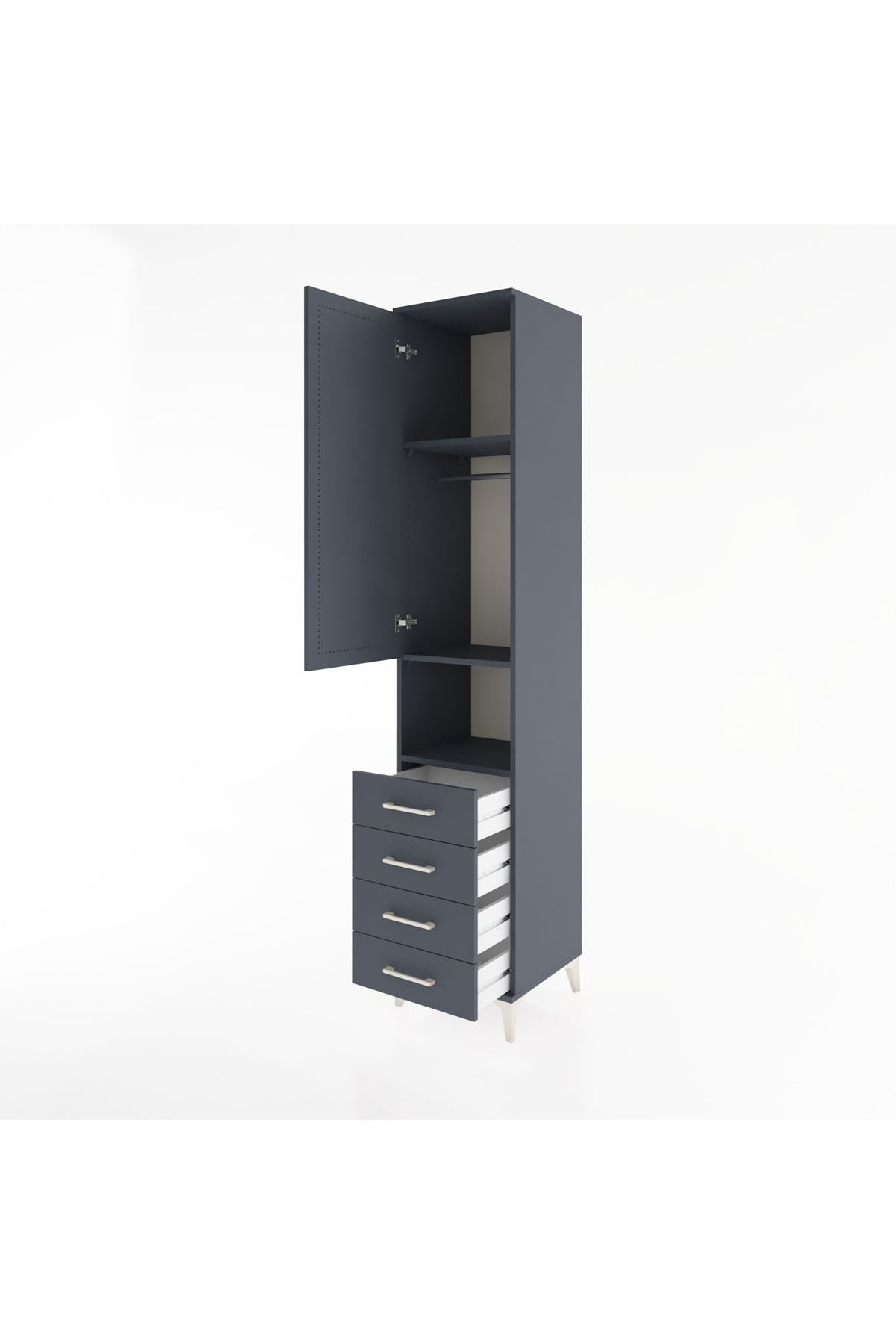 Hyperion Dolap 3 Raflı 4 Çekmeceli Tek Askılı 44x44x221 Antrasit-Antrasit