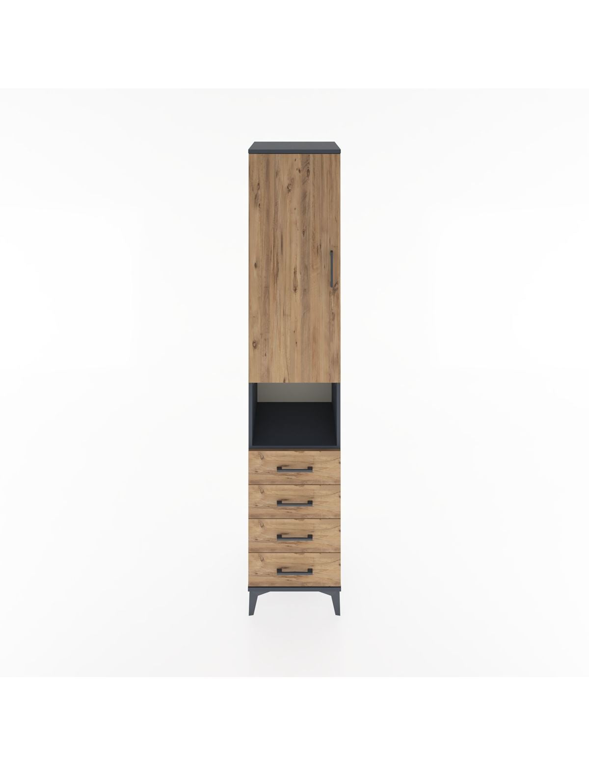 Hyperion Dolap 3 Raflı 4 Çekmeceli Tek Askılı 44x44x221 Antrasit-Çam