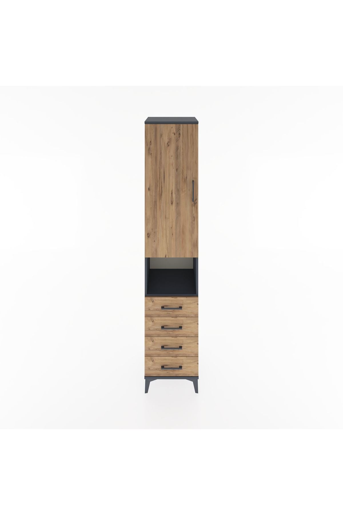 Hyperion Dolap 3 Raflı 4 Çekmeceli Tek Askılı 44x44x221 Antrasit-Çam