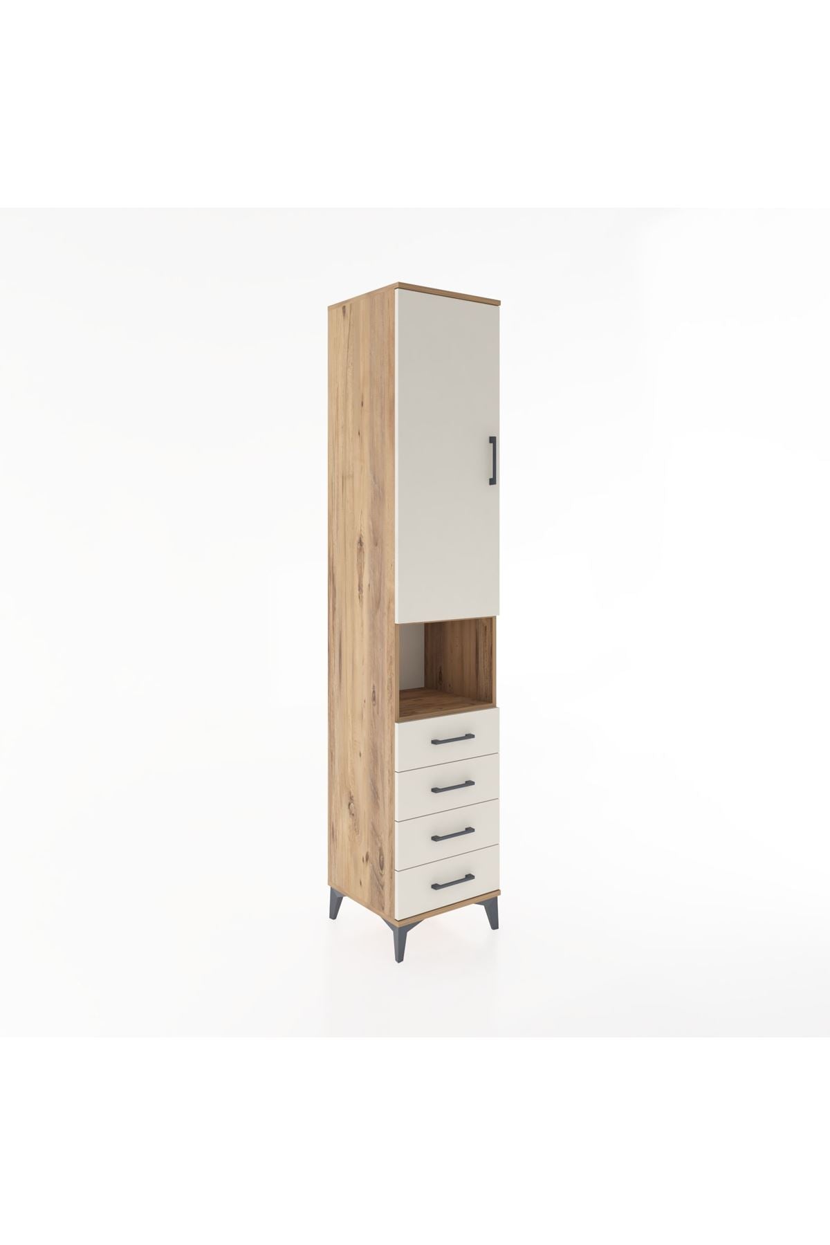 Hyperion Dolap 3 Raflı 4 Çekmeceli Tek Askılı 44x44x221 Çam-Aytaşı