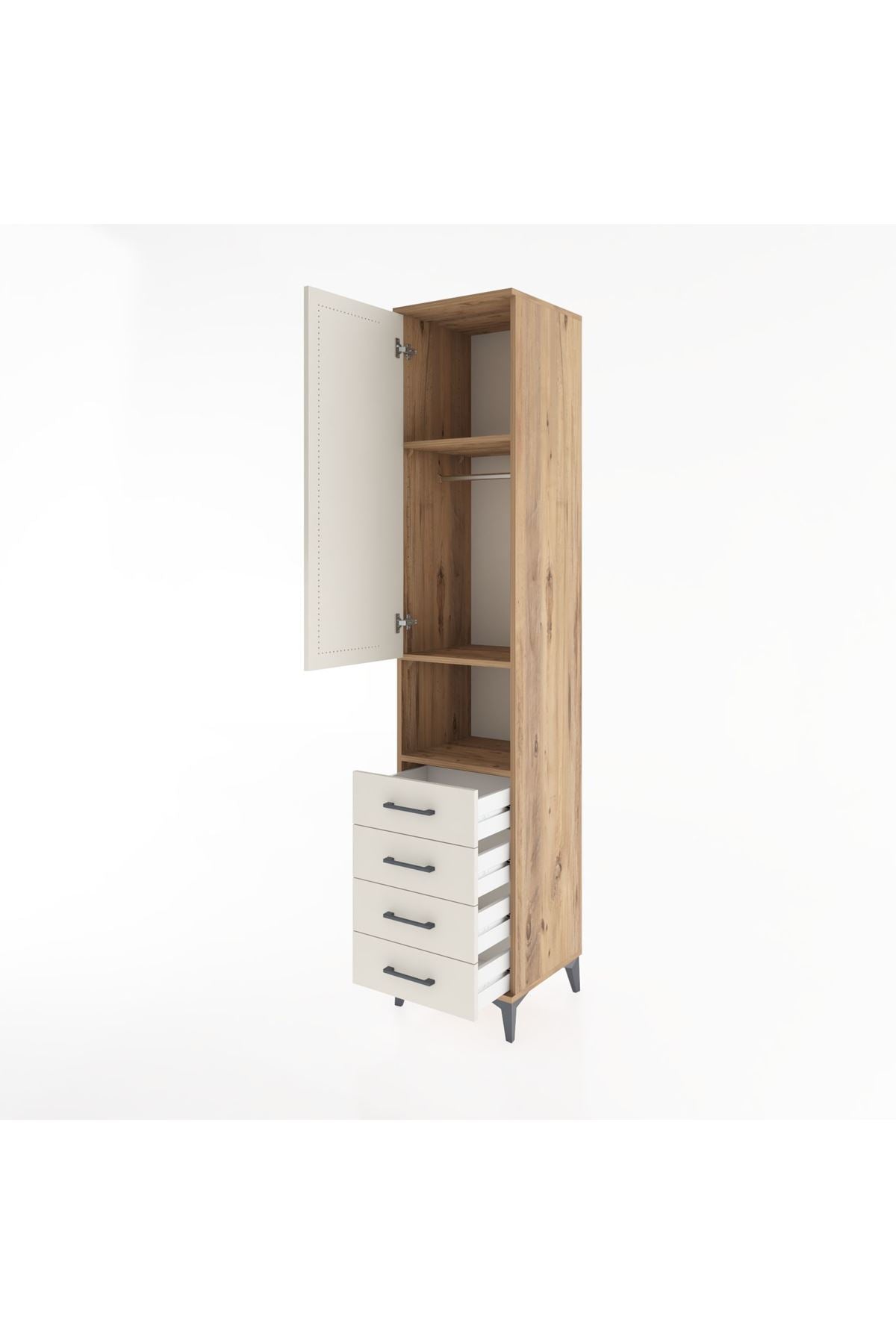 Hyperion Dolap 3 Raflı 4 Çekmeceli Tek Askılı 44x44x221 Çam-Aytaşı