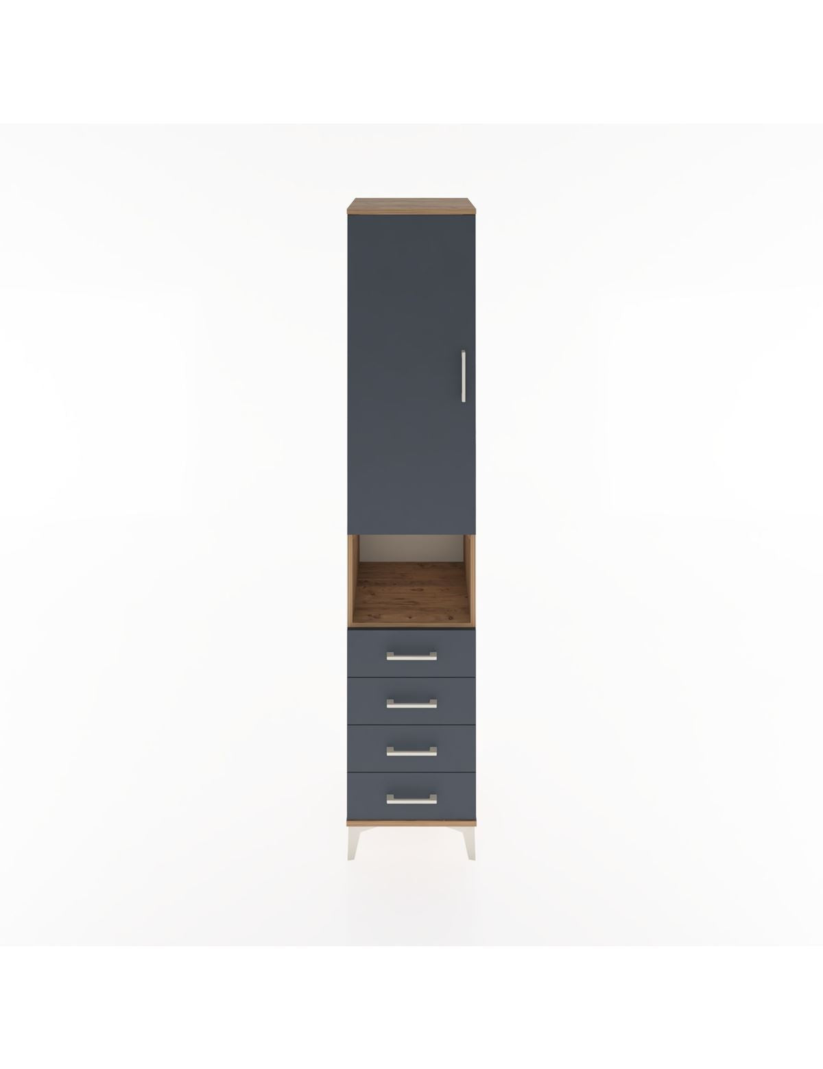 Hyperion Dolap 3 Raflı 4 Çekmeceli Tek Askılı 44x44x221 Çam-Antrasit