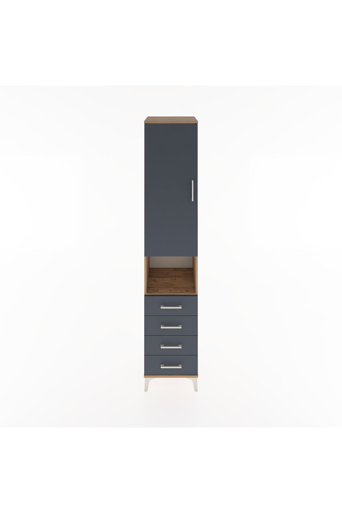 Hyperion Dolap 3 Raflı 4 Çekmeceli Tek Askılı 44x44x221 Çam-Antrasit