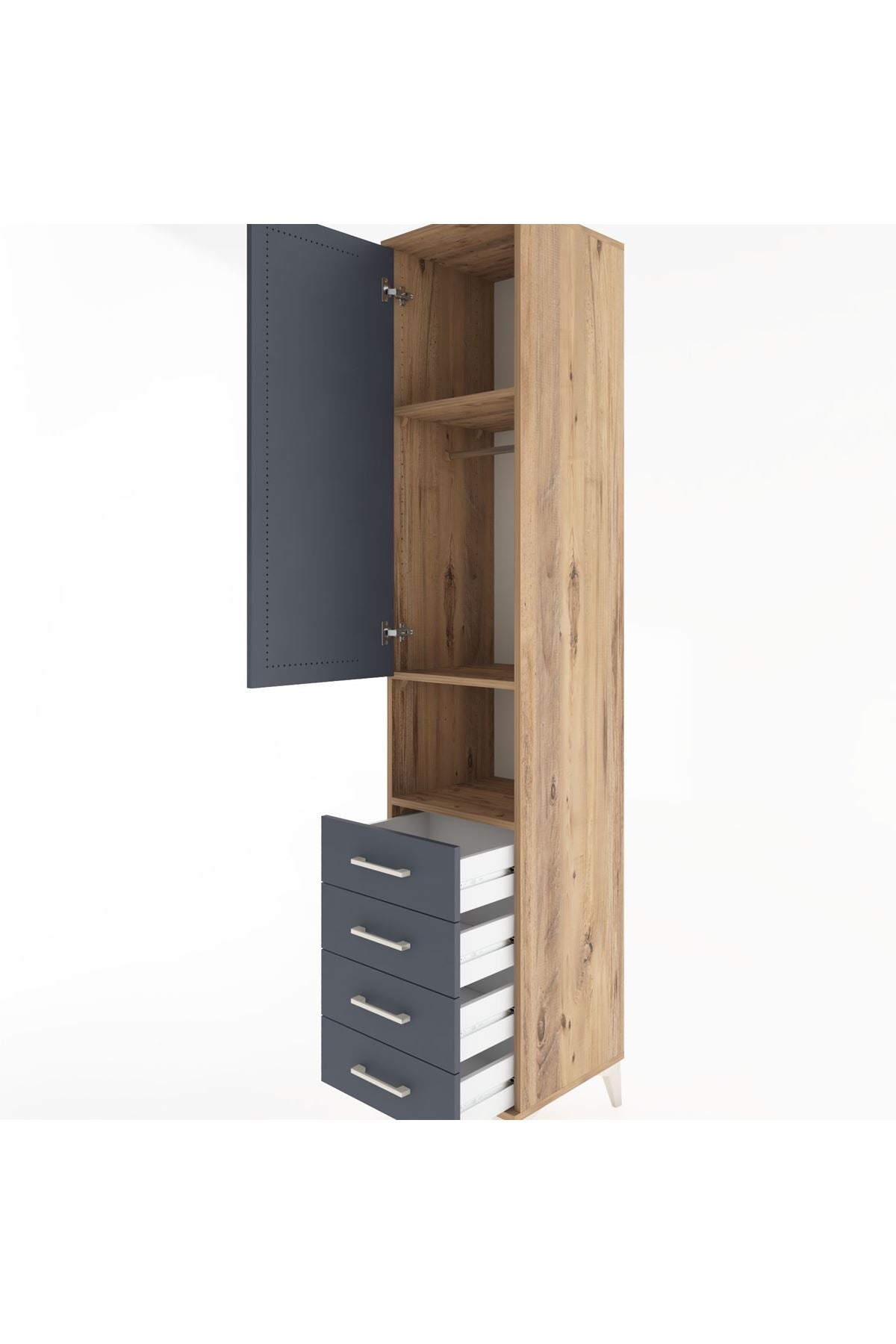 Hyperion Dolap 3 Raflı 4 Çekmeceli Tek Askılı 44x44x221 Çam-Antrasit