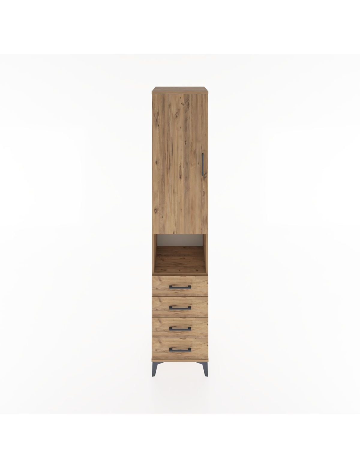 Hyperion Dolap 3 Raflı 4 Çekmeceli Tek Askılı 44x44x221 Çam-Çam