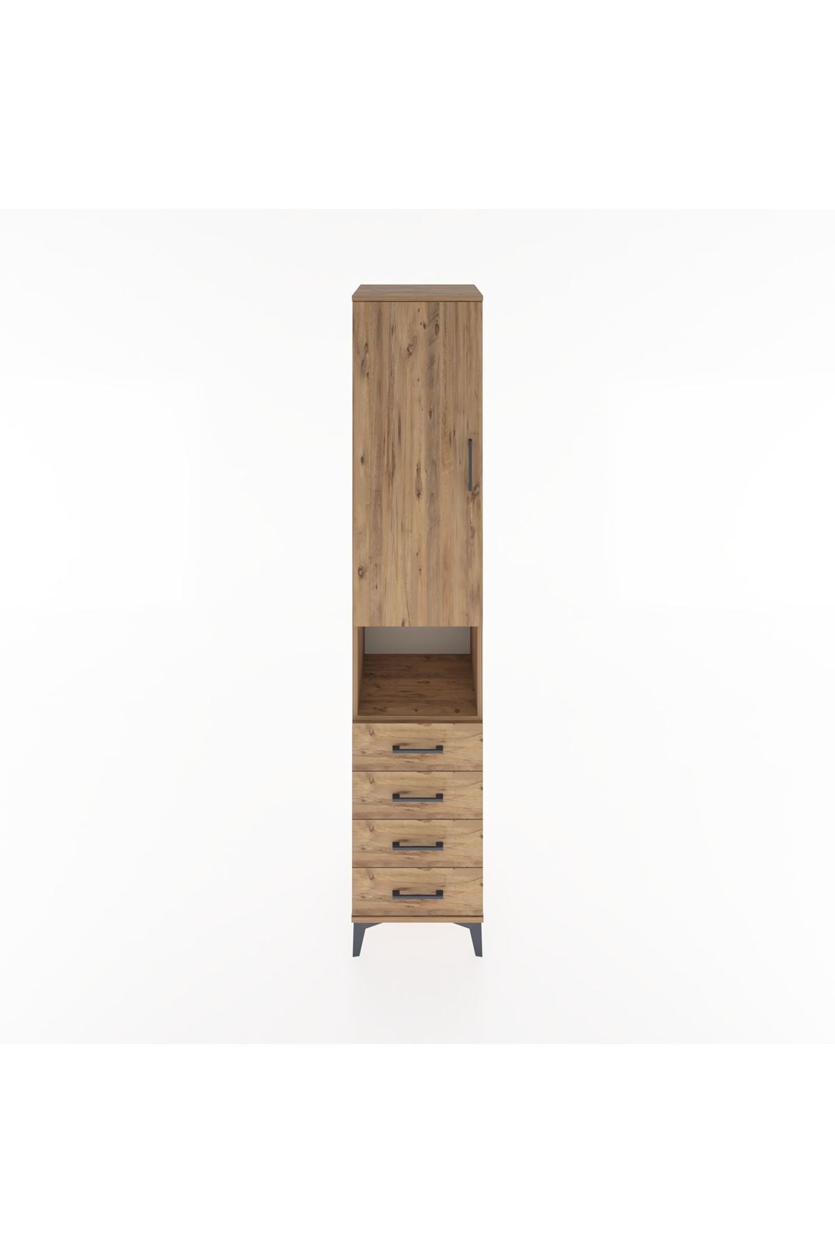 Hyperion Dolap 3 Raflı 4 Çekmeceli Tek Askılı 44x44x221 Çam-Çam