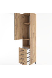 Hyperion Dolap 3 Raflı 4 Çekmeceli Tek Askılı 44x44x221 Çam-Çam