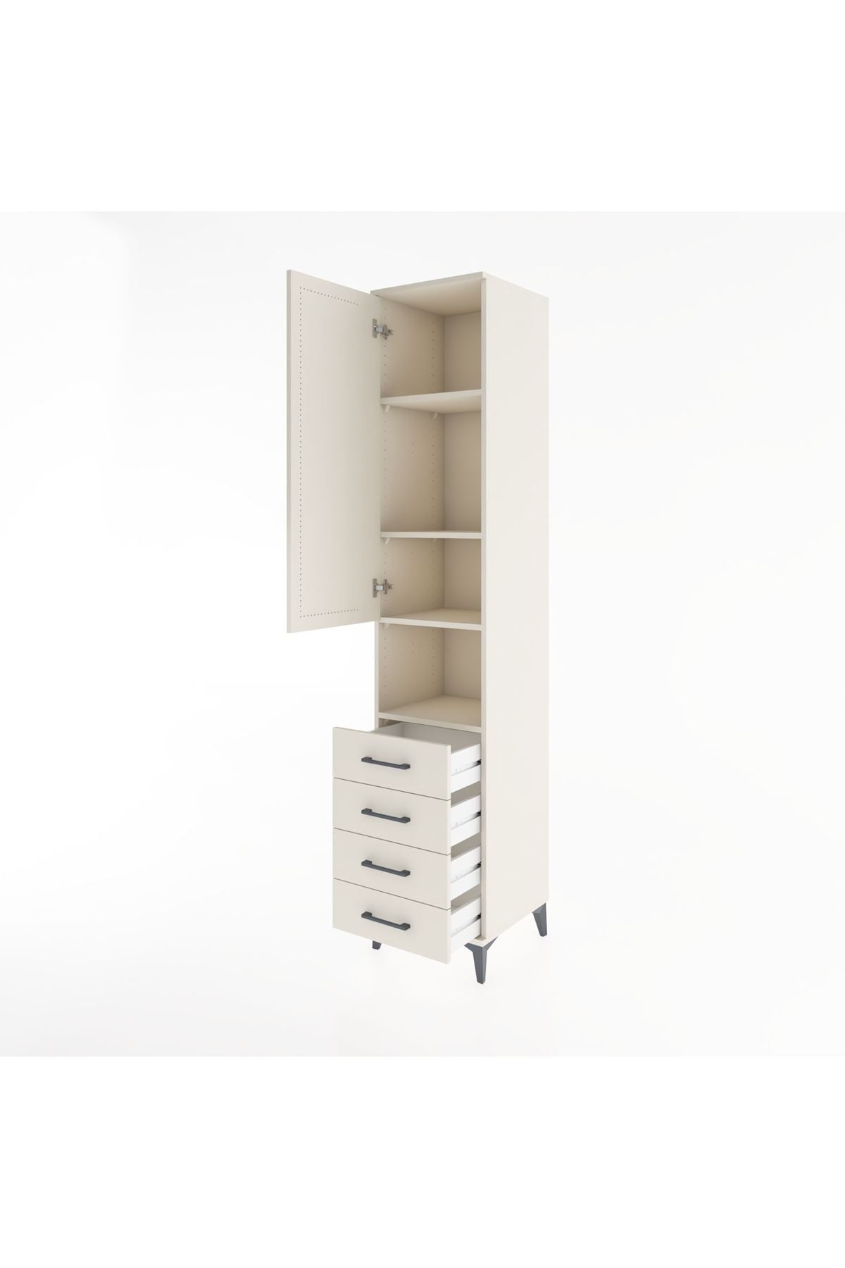 Hyperion Dolap 4 Raflı 4 Çekmeceli Tek Kapaklı 44x44x221 Aytaşı-Aytaşı