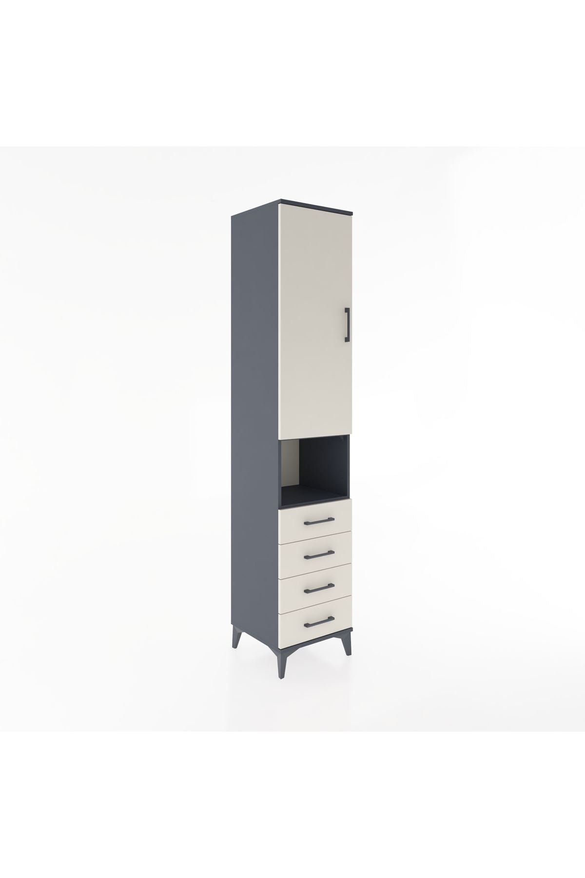 Hyperion Dolap 4 Raflı 4 Çekmeceli Tek Kapaklı 44x44x221 Antrasit-Aytaşı