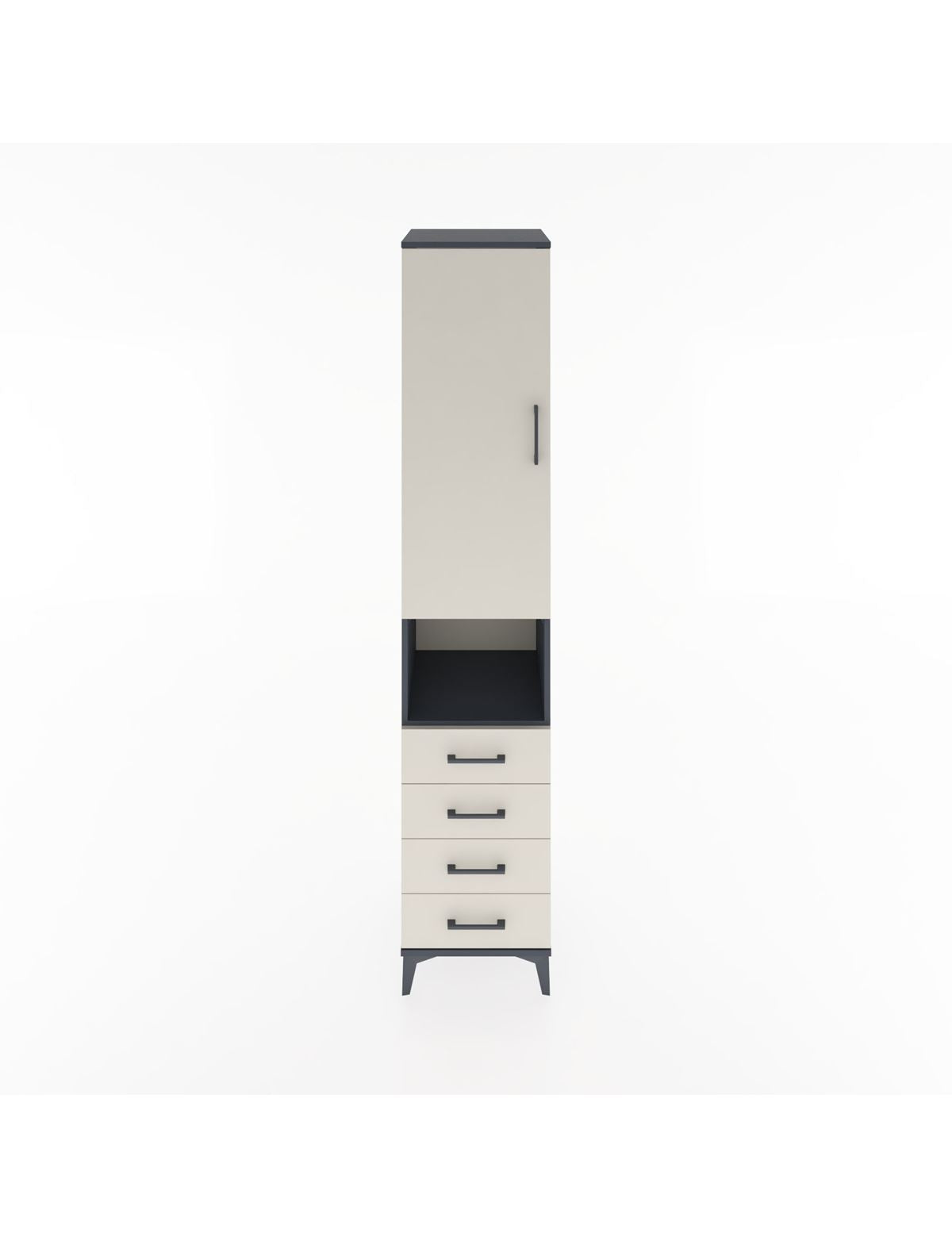 Hyperion Dolap 4 Raflı 4 Çekmeceli Tek Kapaklı 44x44x221 Antrasit-Aytaşı