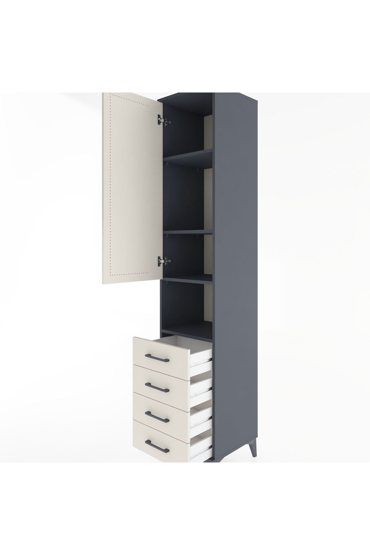 Hyperion Dolap 4 Raflı 4 Çekmeceli Tek Kapaklı 44x44x221 Antrasit-Aytaşı