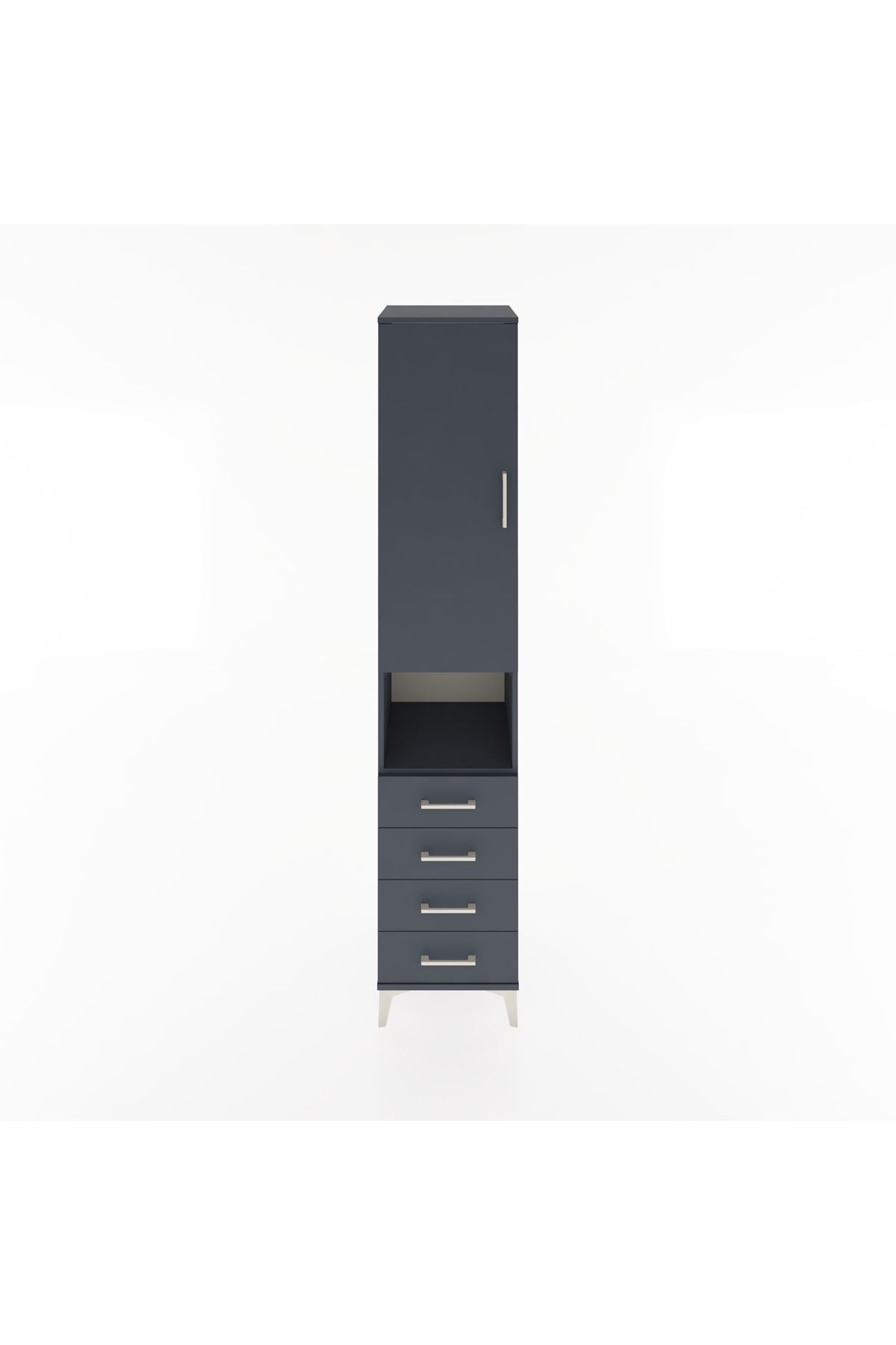 Hyperion Dolap 4 Raflı 4 Çekmeceli Tek Kapaklı 44x44x221 Antrasit-Antrasit