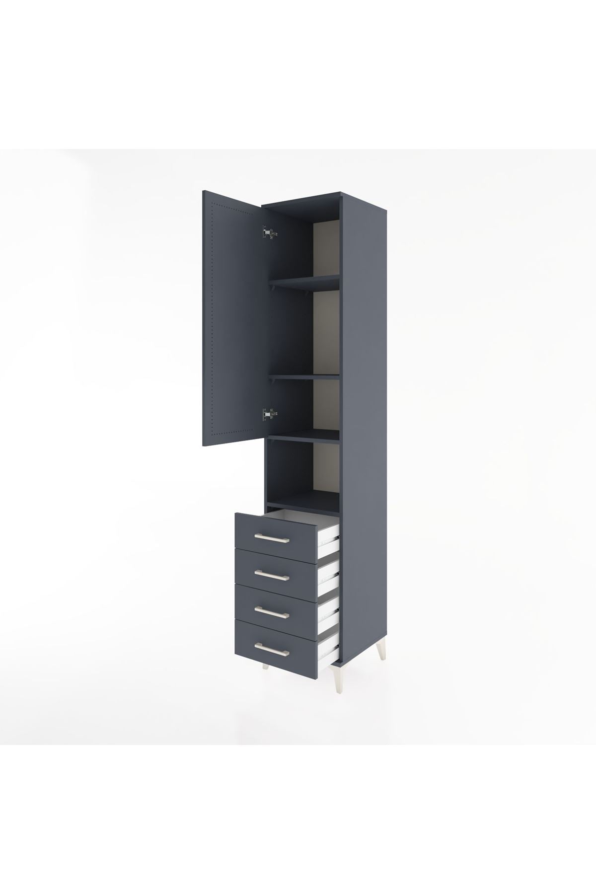 Hyperion Dolap 4 Raflı 4 Çekmeceli Tek Kapaklı 44x44x221 Antrasit-Antrasit