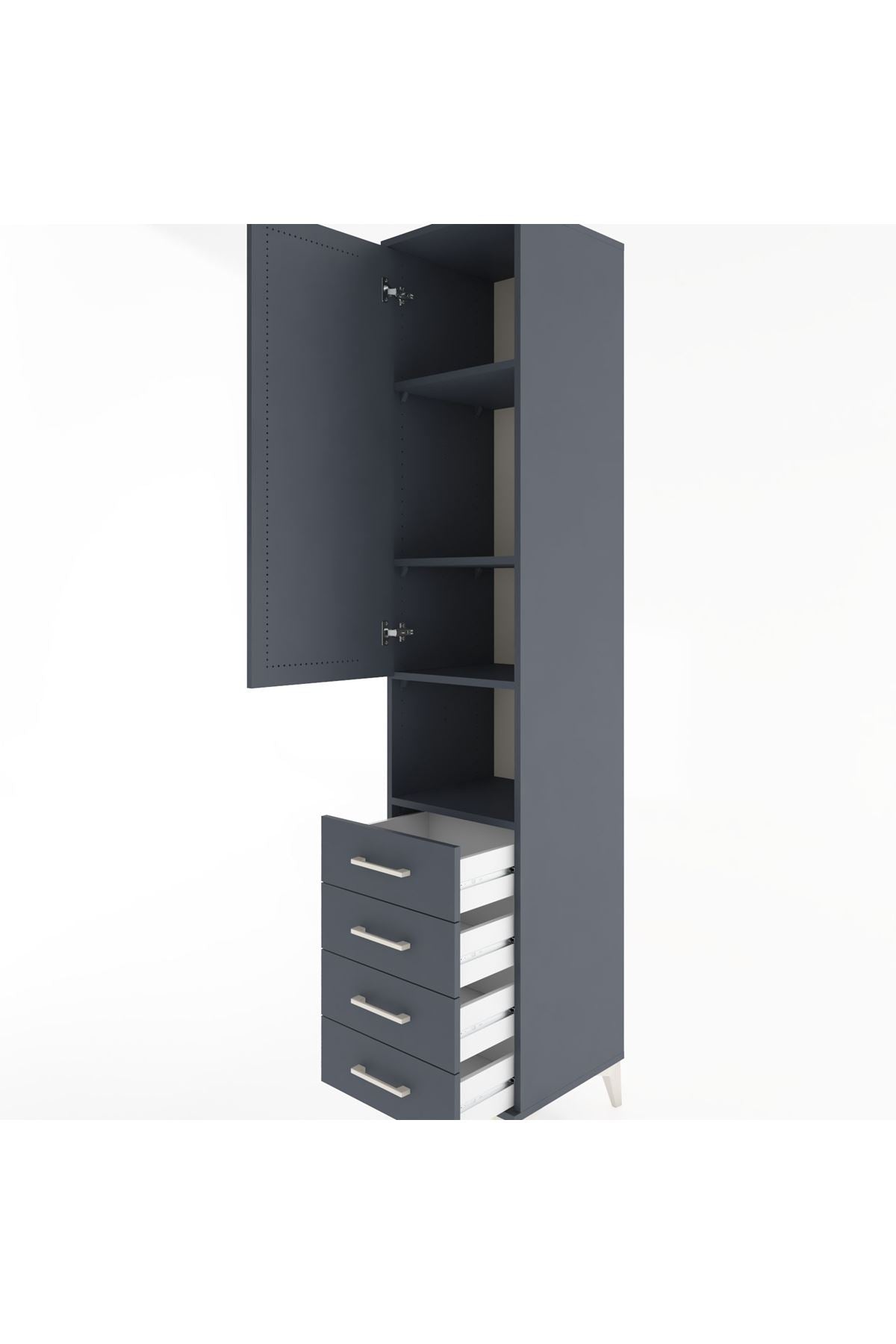 Hyperion Dolap 4 Raflı 4 Çekmeceli Tek Kapaklı 44x44x221 Antrasit-Antrasit