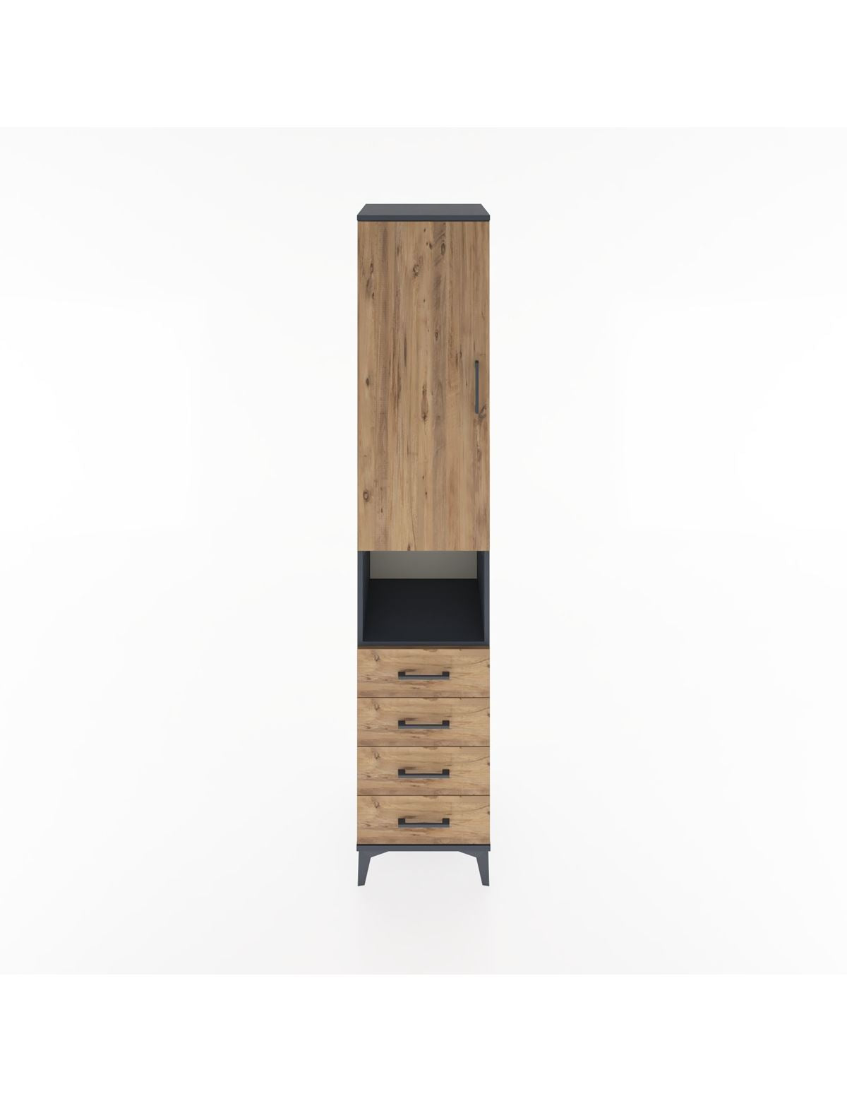 Hyperion Dolap 4 Raflı 4 Çekmeceli Tek Kapaklı 44x44x221 Antrasit-Çam