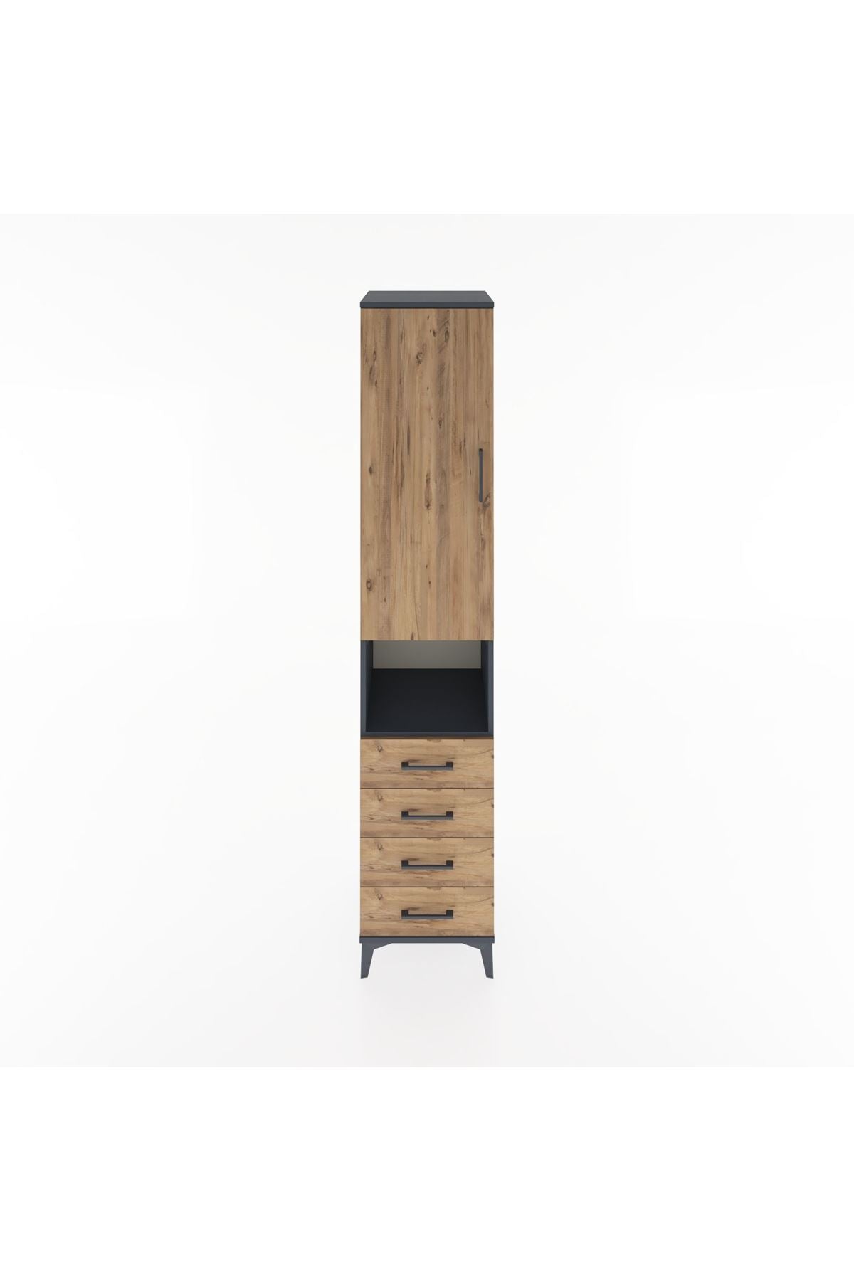 Hyperion Dolap 4 Raflı 4 Çekmeceli Tek Kapaklı 44x44x221 Antrasit-Çam