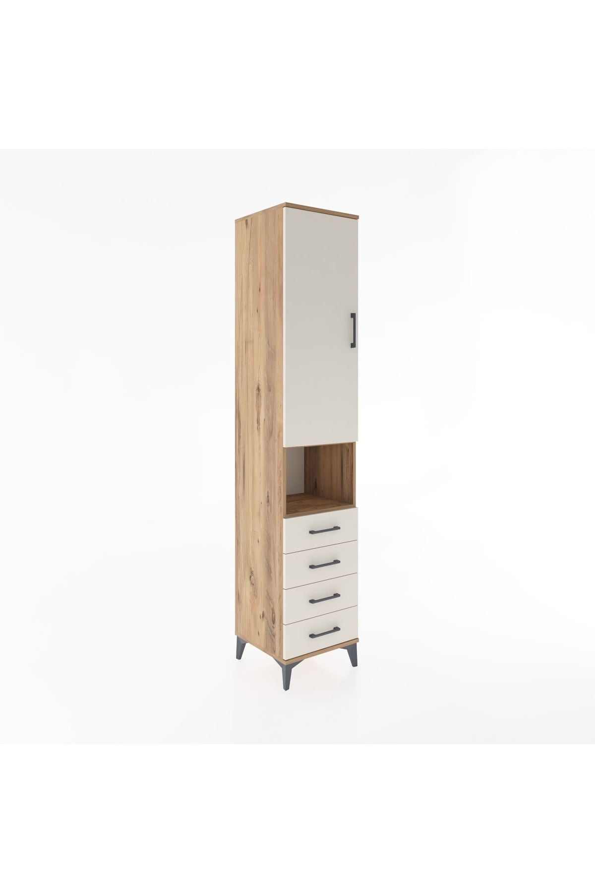 Hyperion Dolap 4 Raflı 4 Çekmeceli Tek Kapaklı 44x44x221 Çam-Aytaşı