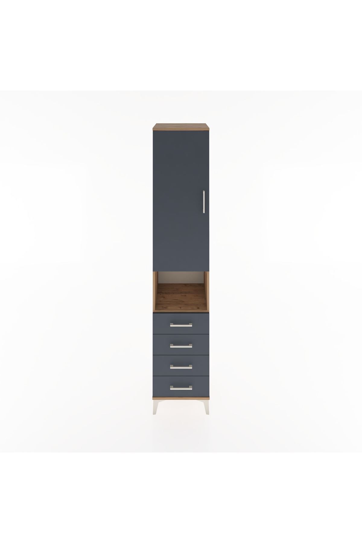 Hyperion Dolap 4 Raflı 4 Çekmeceli Tek Kapaklı 44x44x221 Çam-Antrasit