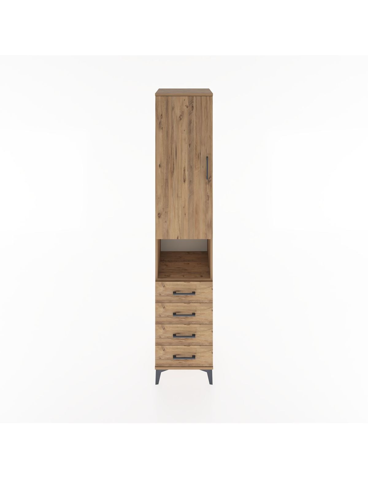 Hyperion Dolap 4 Raflı 4 Çekmeceli Tek Kapaklı 44x44x221 Çam-Çam