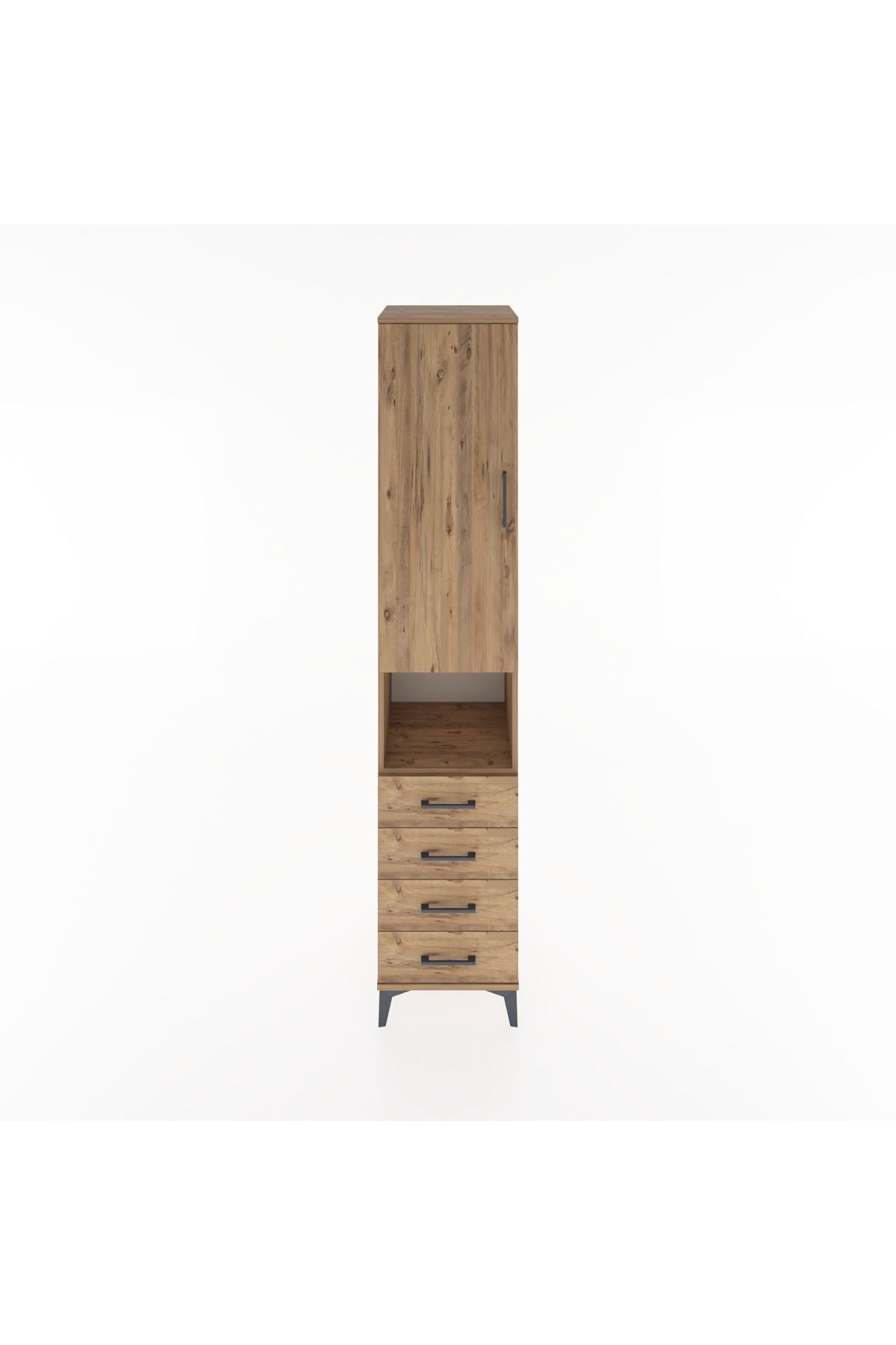 Hyperion Dolap 4 Raflı 4 Çekmeceli Tek Kapaklı 44x44x221 Çam-Çam