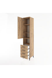 Hyperion Dolap 4 Raflı 4 Çekmeceli Tek Kapaklı 44x44x221 Çam-Çam
