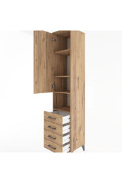 Hyperion Dolap 4 Raflı 4 Çekmeceli Tek Kapaklı 44x44x221 Çam-Çam