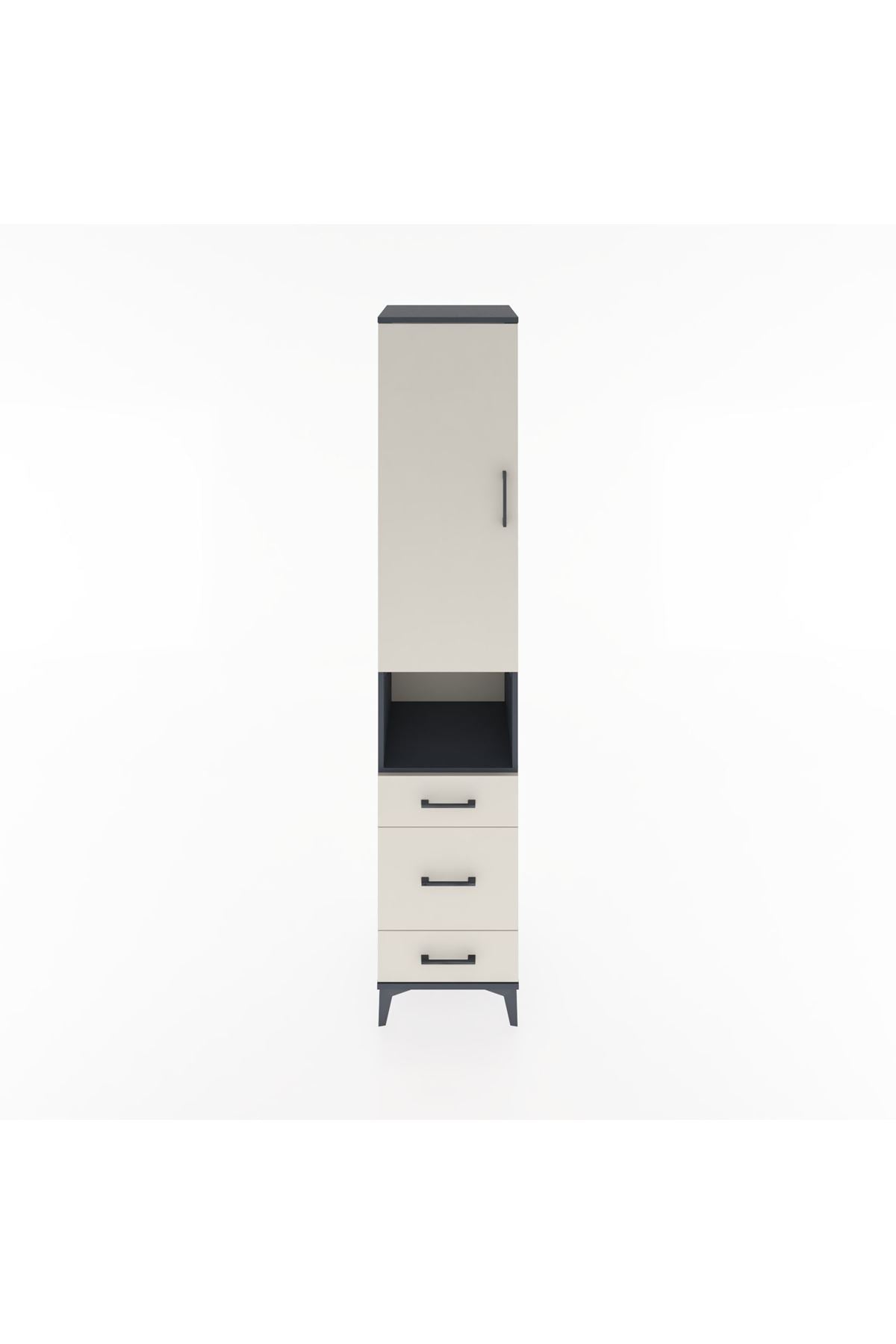 Hyperion Dolap 4 Raflı 3 Çekmeceli Tek Kapaklı 44x44x221 Antrasit-Aytaşı