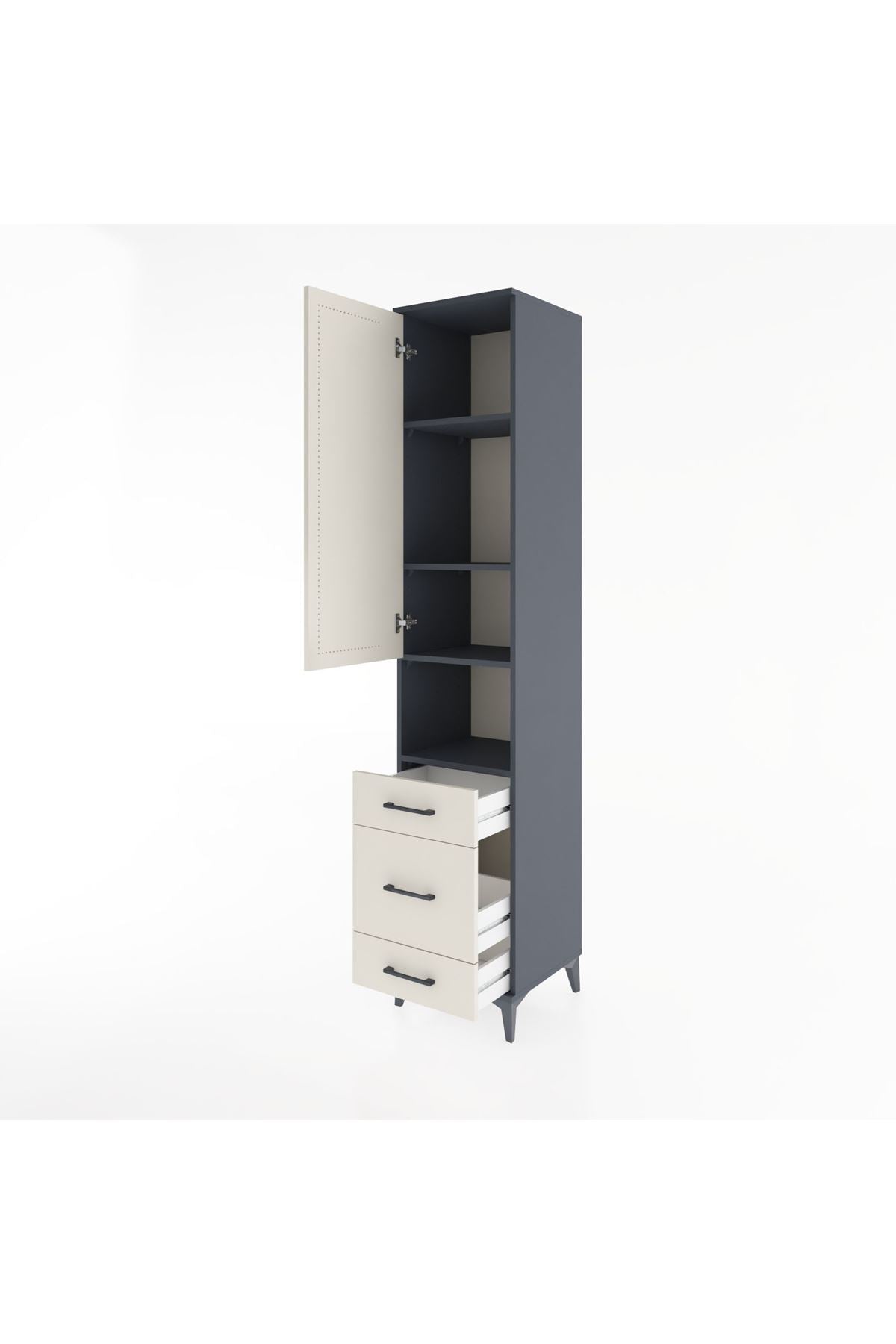 Hyperion Dolap 4 Raflı 3 Çekmeceli Tek Kapaklı 44x44x221 - S61M172V4B