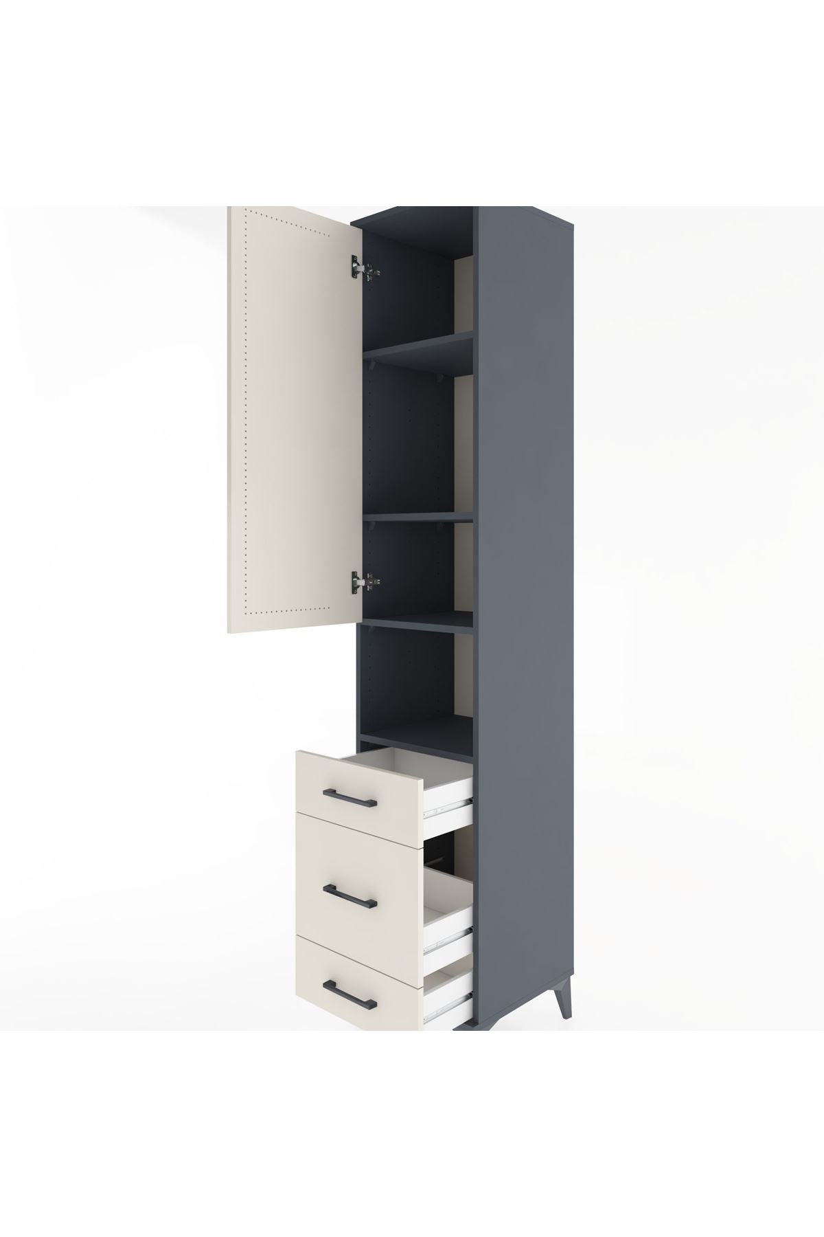 Hyperion Dolap 4 Raflı 3 Çekmeceli Tek Kapaklı 44x44x221 Antrasit-Aytaşı