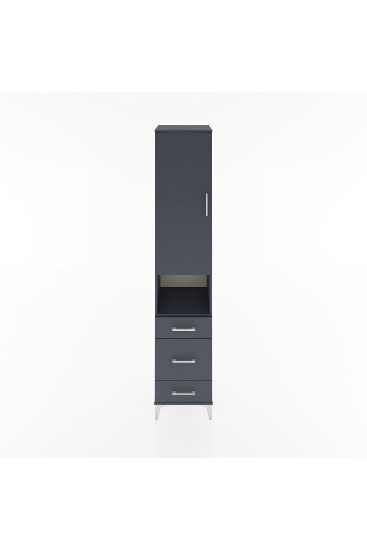 Hyperion Dolap 4 Raflı 3 Çekmeceli Tek Kapaklı 44x44x221 Antrasit-Antrasit