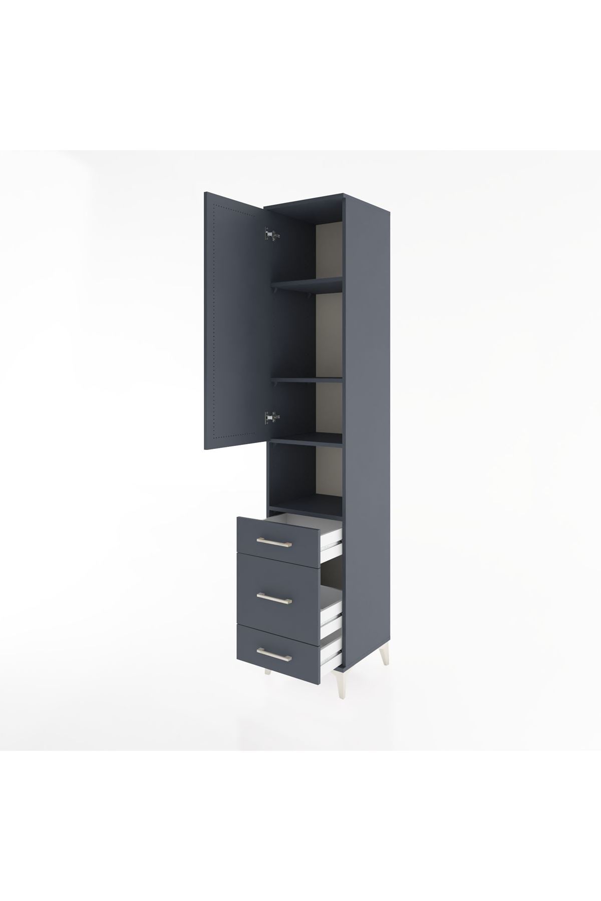 Hyperion Dolap 4 Raflı 3 Çekmeceli Tek Kapaklı 44x44x221 Antrasit-Antrasit