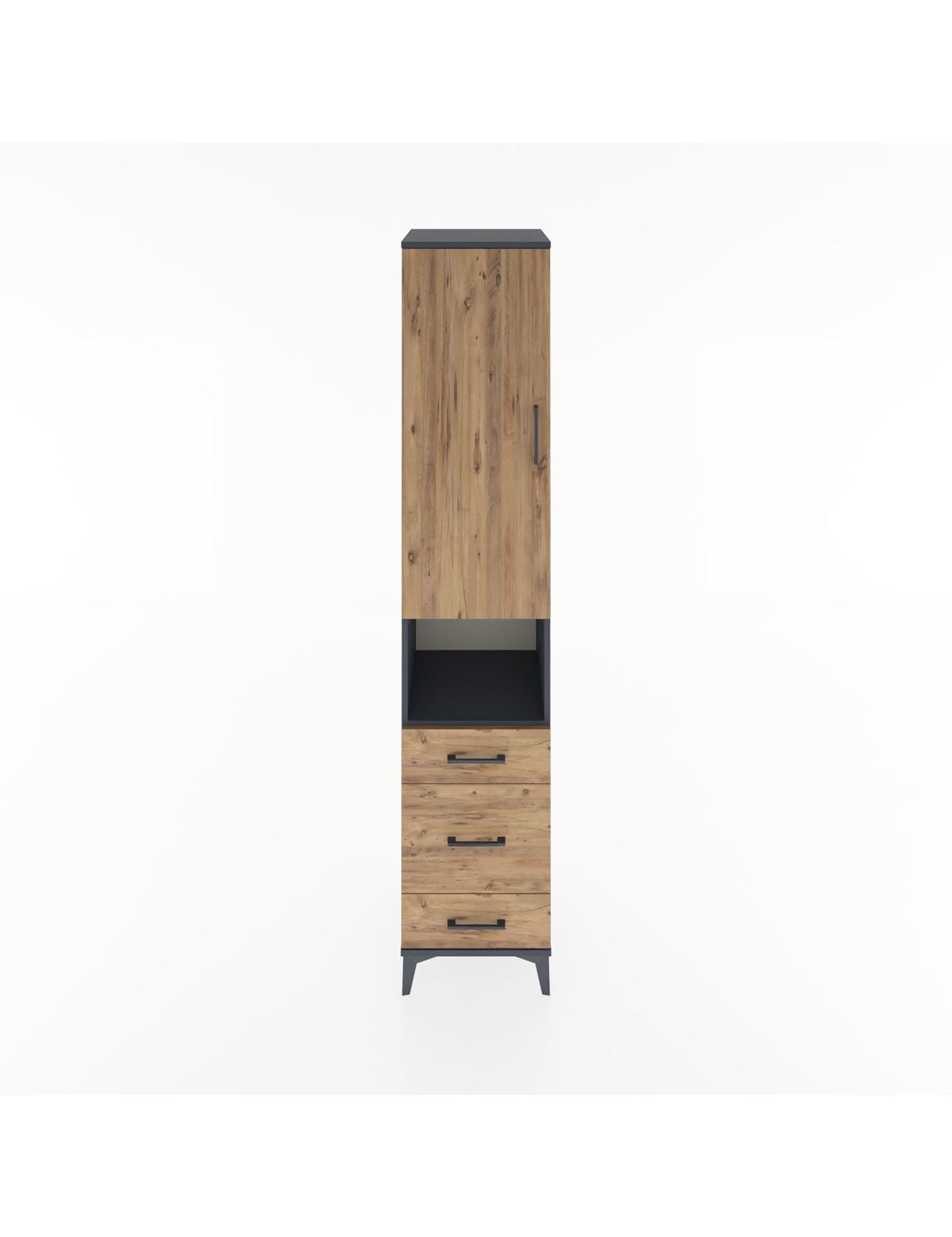 Hyperion Dolap 4 Raflı 3 Çekmeceli Tek Kapaklı 44x44x221 Antrasit-Çam