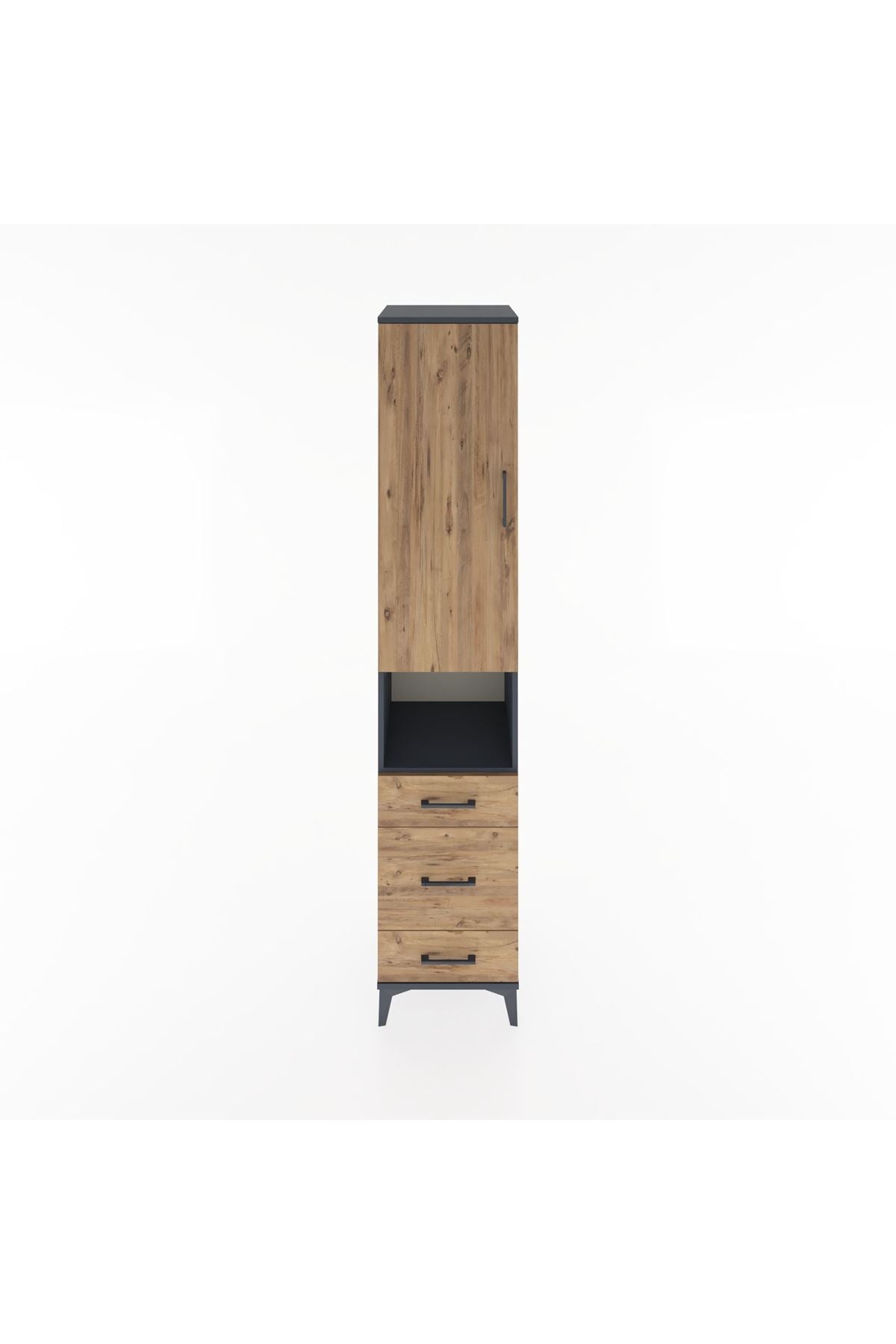 Hyperion Dolap 4 Raflı 3 Çekmeceli Tek Kapaklı 44x44x221 Antrasit-Çam