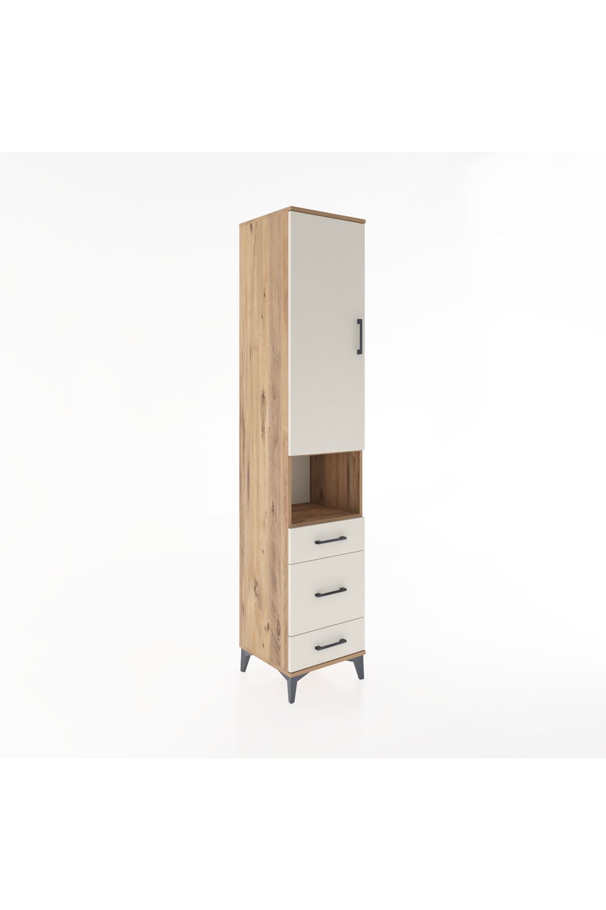 Hyperion Dolap 4 Raflı 3 Çekmeceli Tek Kapaklı 44x44x221 Çam-Aytaşı