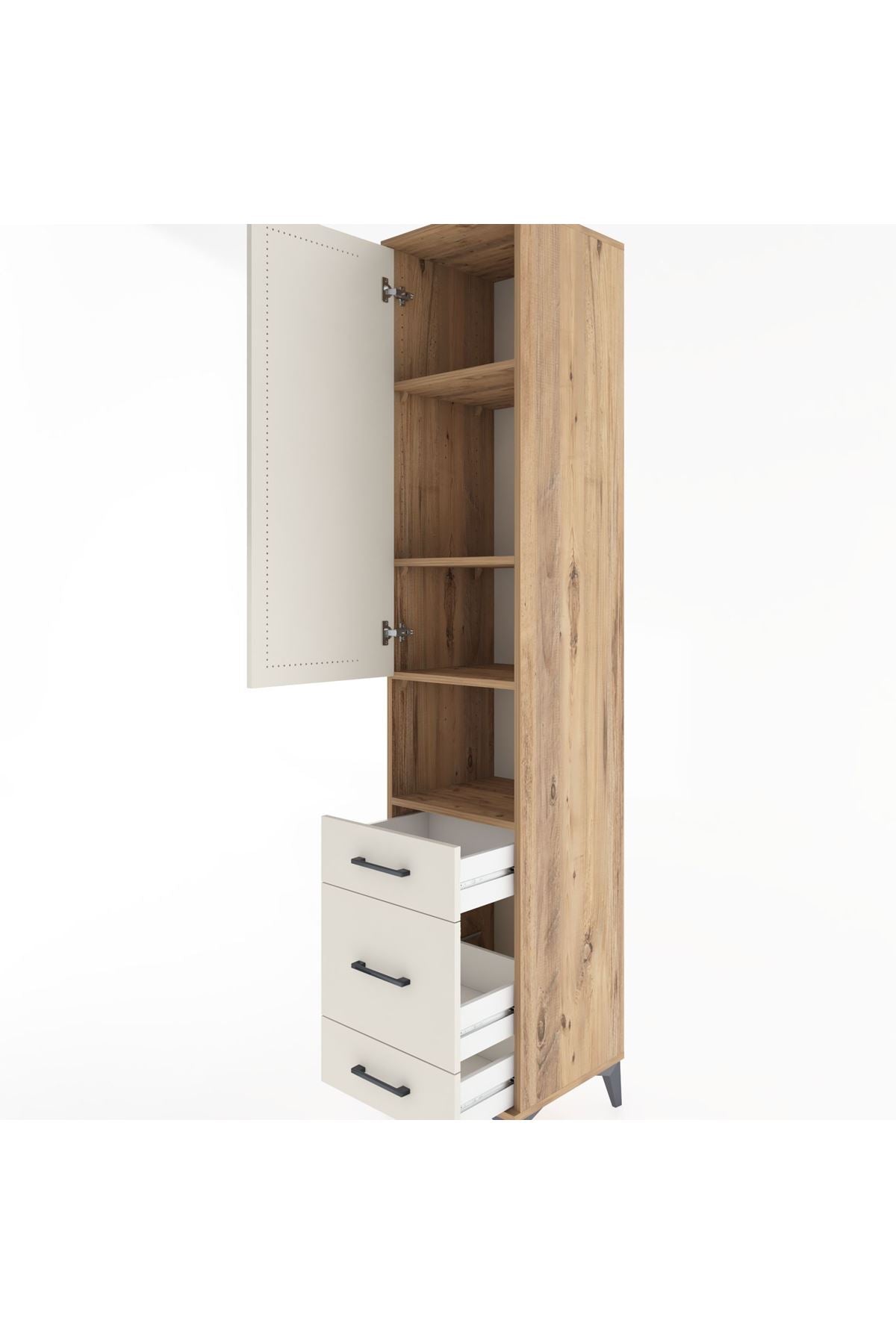 Hyperion Dolap 4 Raflı 3 Çekmeceli Tek Kapaklı 44x44x221 Çam-Aytaşı