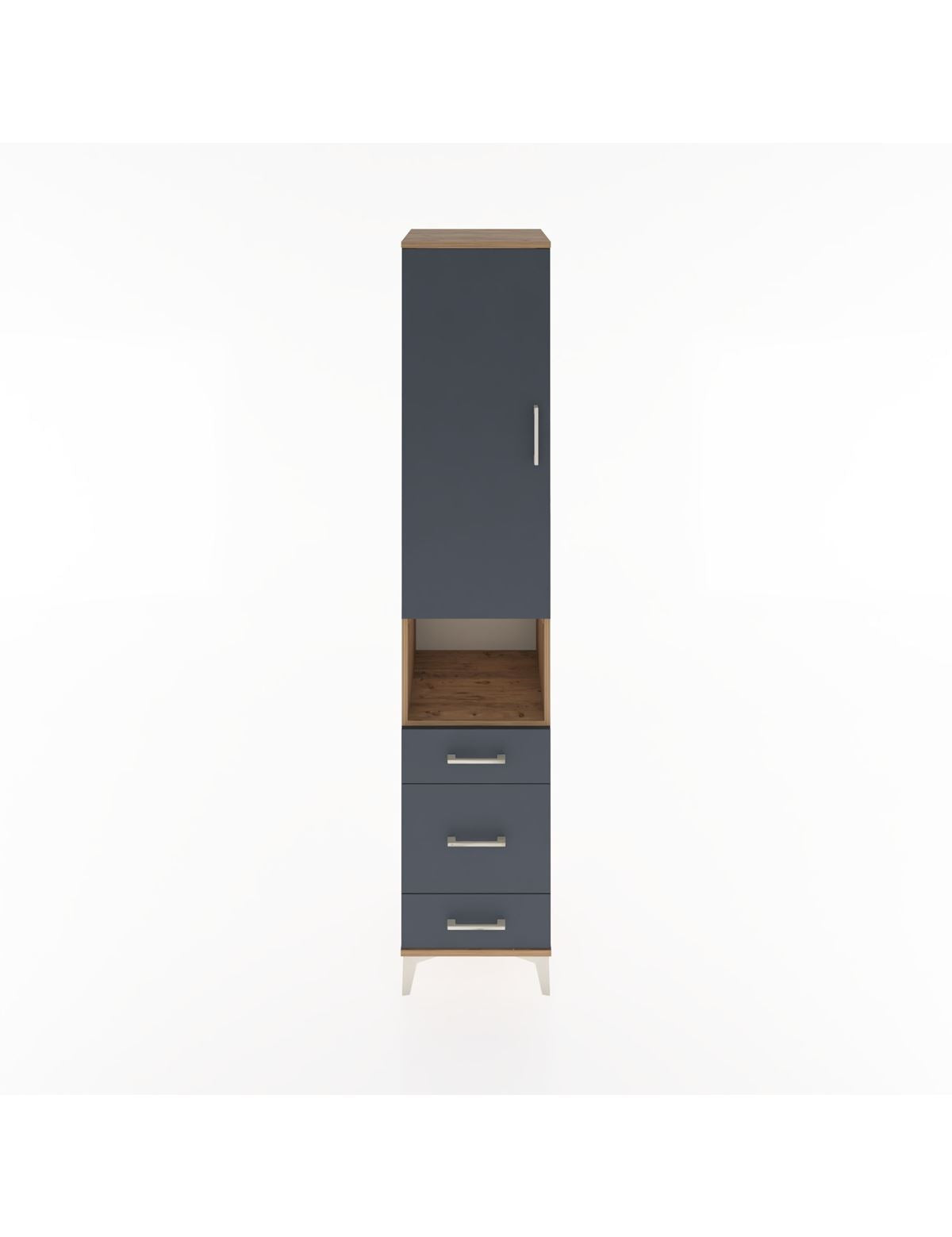 Hyperion Dolap 4 Raflı 3 Çekmeceli Tek Kapaklı 44x44x221 Çam-Antrasit