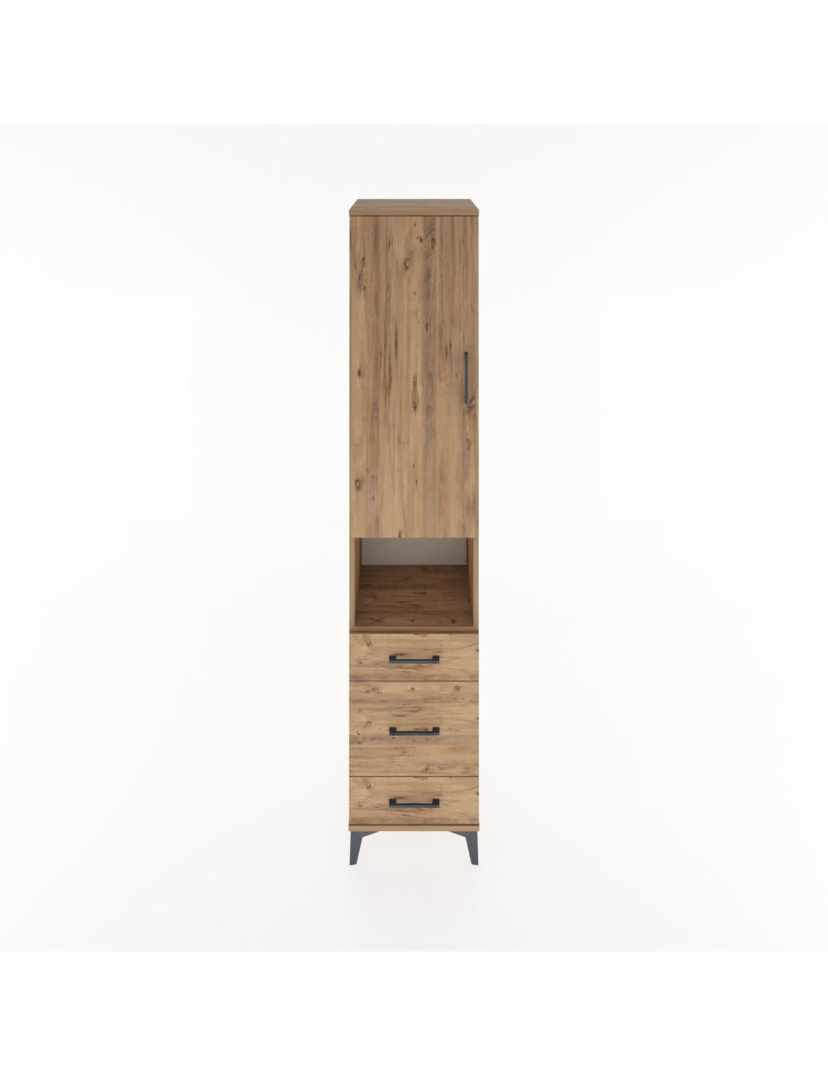 Hyperion Dolap 4 Raflı 3 Çekmeceli Tek Kapaklı 44x44x221 Çam-Çam