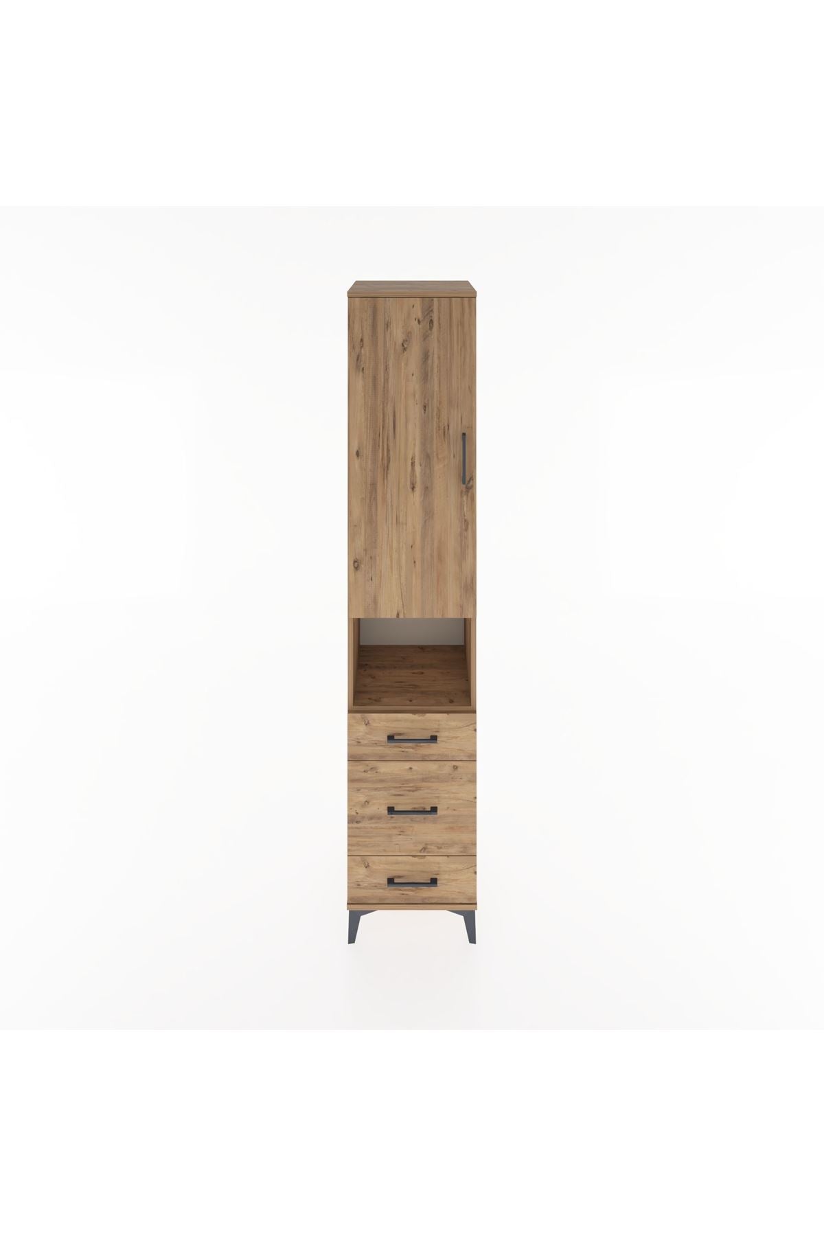 Hyperion Dolap 4 Raflı 3 Çekmeceli Tek Kapaklı 44x44x221 Çam-Çam