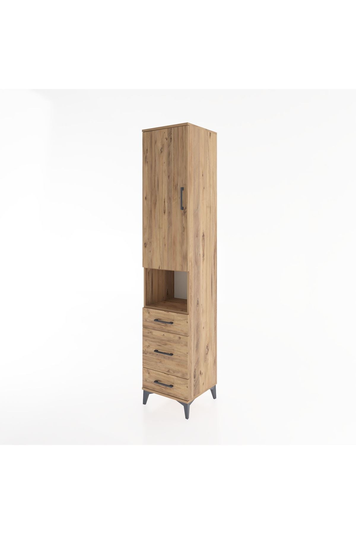 Hyperion Dolap 4 Raflı 3 Çekmeceli Tek Kapaklı 44x44x221 Çam-Çam