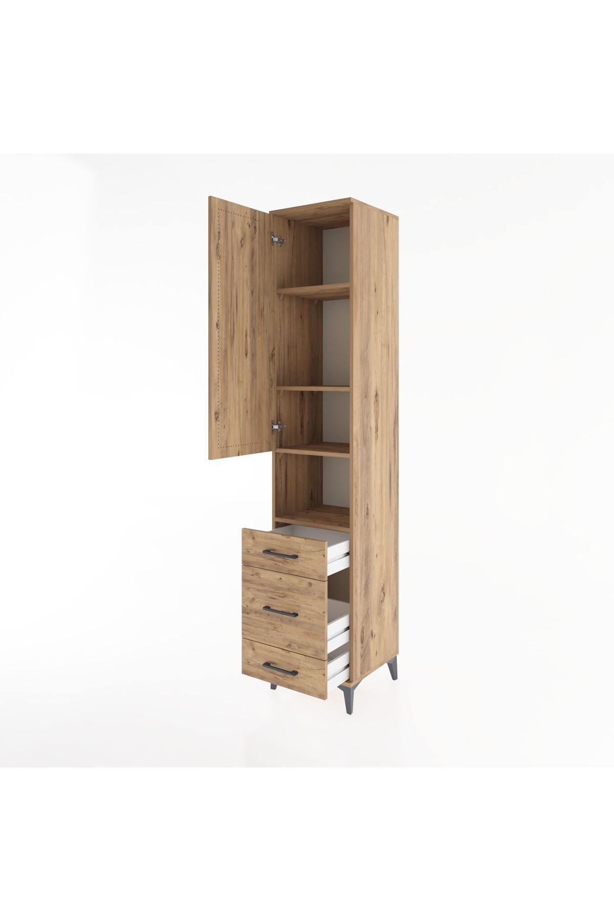 Hyperion Dolap 4 Raflı 3 Çekmeceli Tek Kapaklı 44x44x221 Çam-Çam