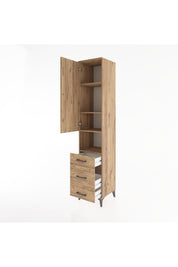 Hyperion Dolap 4 Raflı 3 Çekmeceli Tek Kapaklı 44x44x221 Çam-Çam