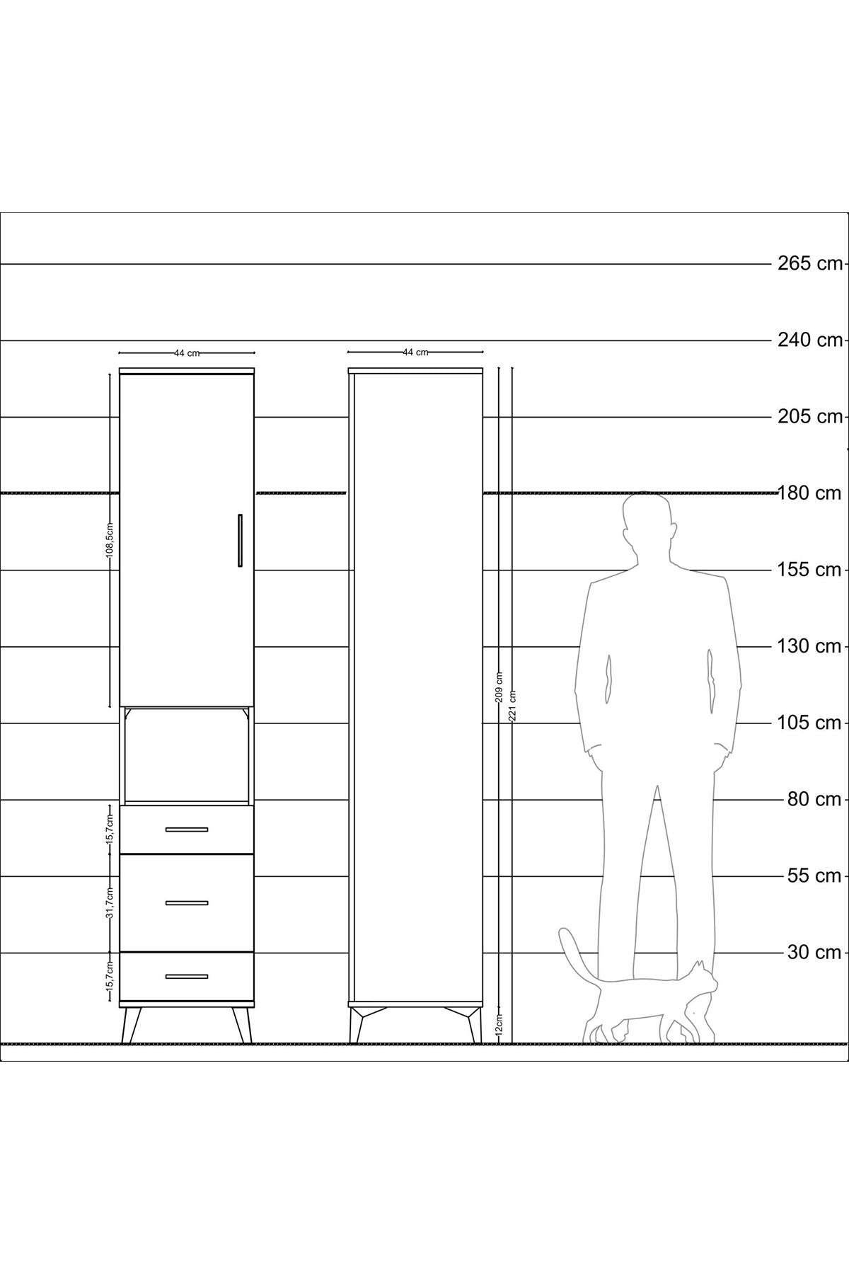 Hyperion Dolap 4 Raflı 3 Çekmeceli Tek Kapaklı 44x44x221 - S61M172V9B