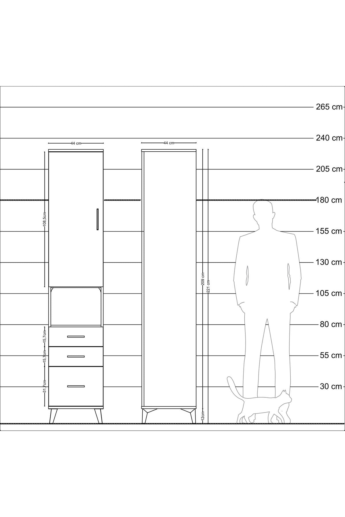 Hyperion Dolap 3 Raflı 3 Çekmeceli Tek Askılı 44x44x221 Aytaşı-Çam