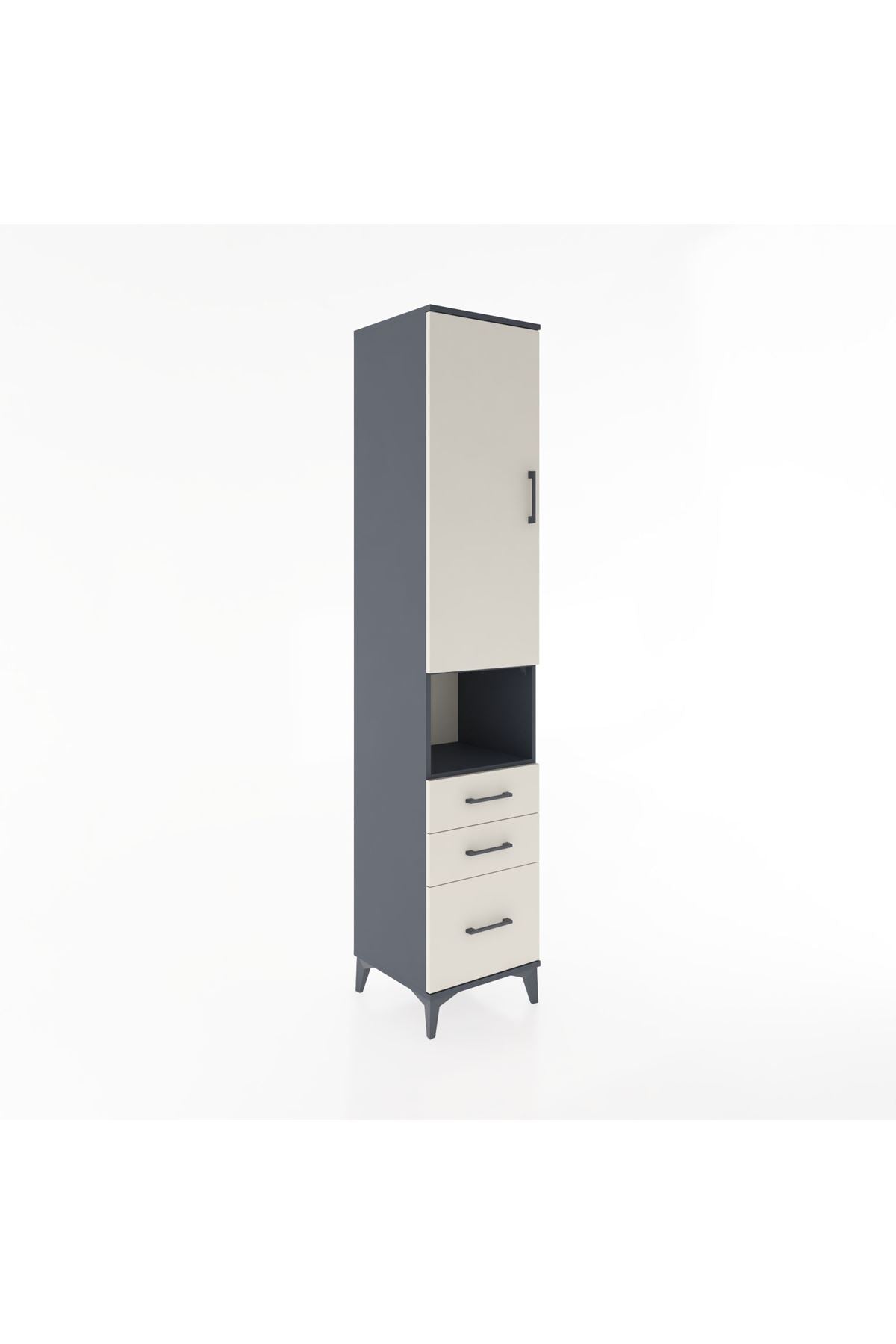 Hyperion Dolap 3 Raflı 3 Çekmeceli Tek Askılı 44x44x221 Antrasit-Aytaşı