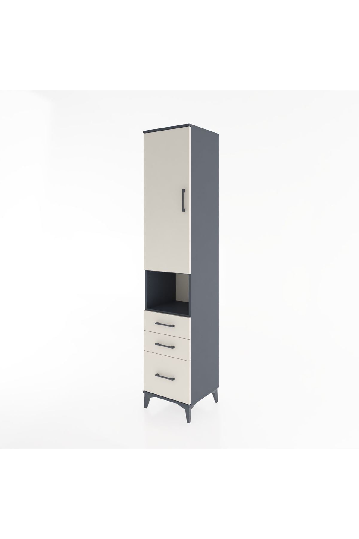 Hyperion Dolap 3 Raflı 3 Çekmeceli Tek Askılı 44x44x221 Antrasit-Aytaşı