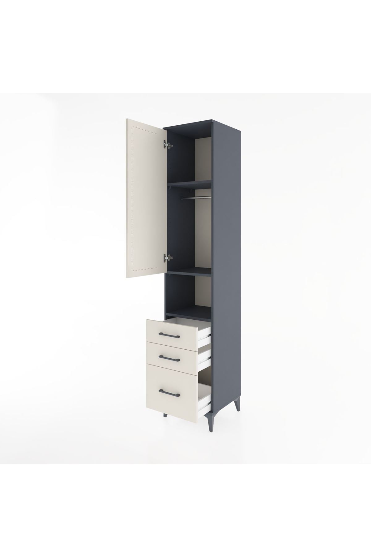 Hyperion Dolap 3 Raflı 3 Çekmeceli Tek Askılı 44x44x221 Antrasit-Aytaşı