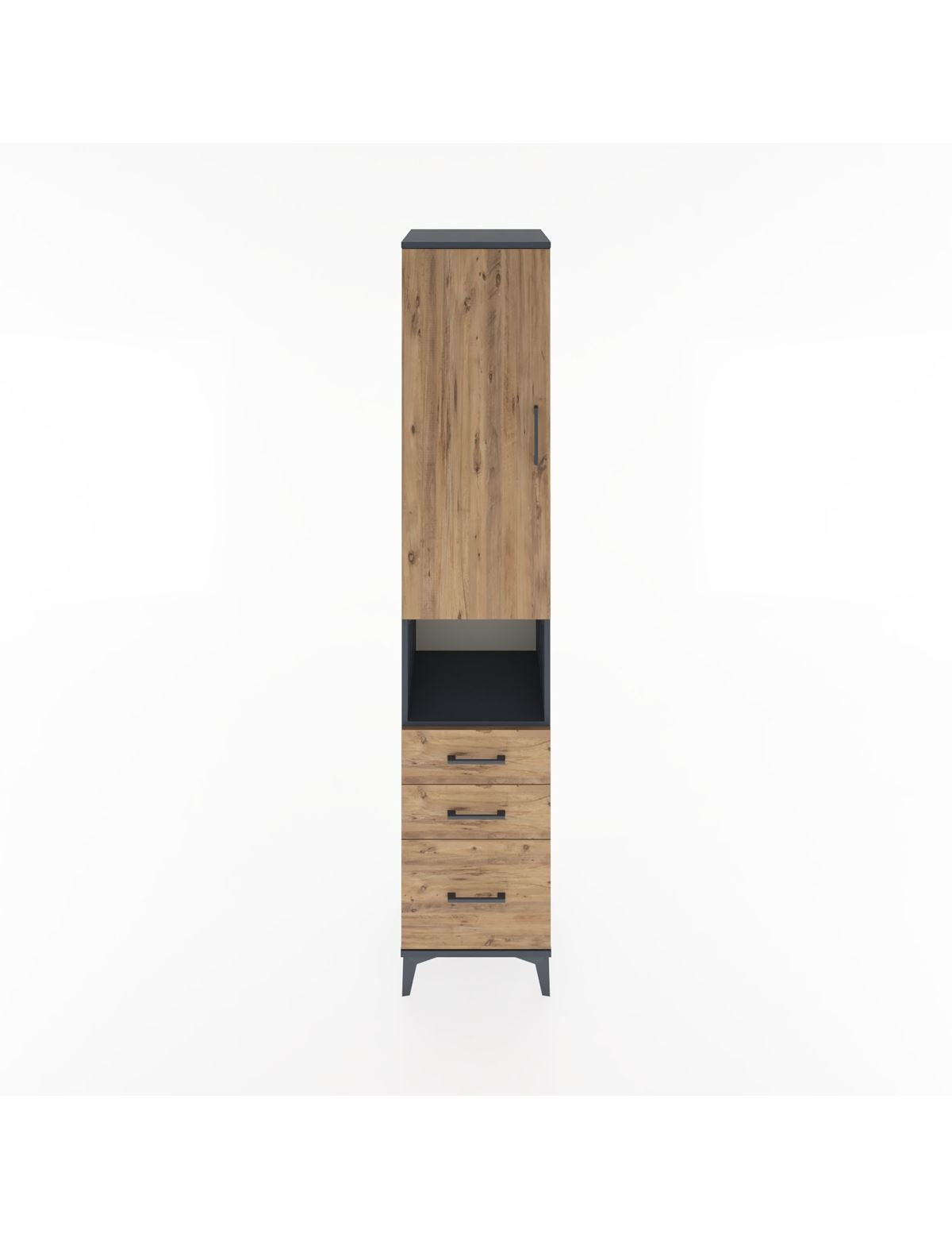 Hyperion Dolap 3 Raflı 3 Çekmeceli Tek Askılı 44x44x221 Antrasit-Çam