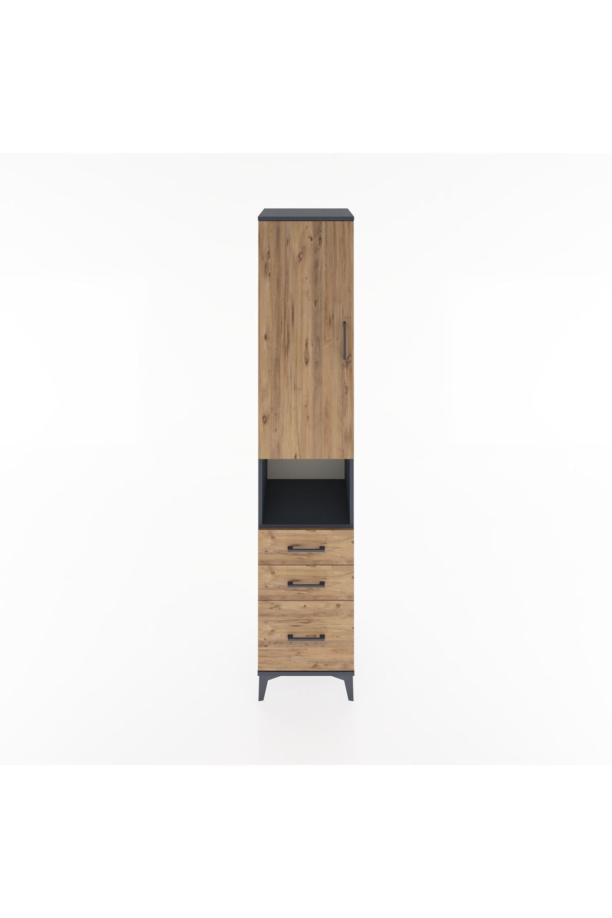 Hyperion Dolap 3 Raflı 3 Çekmeceli Tek Askılı 44x44x221 Antrasit-Çam